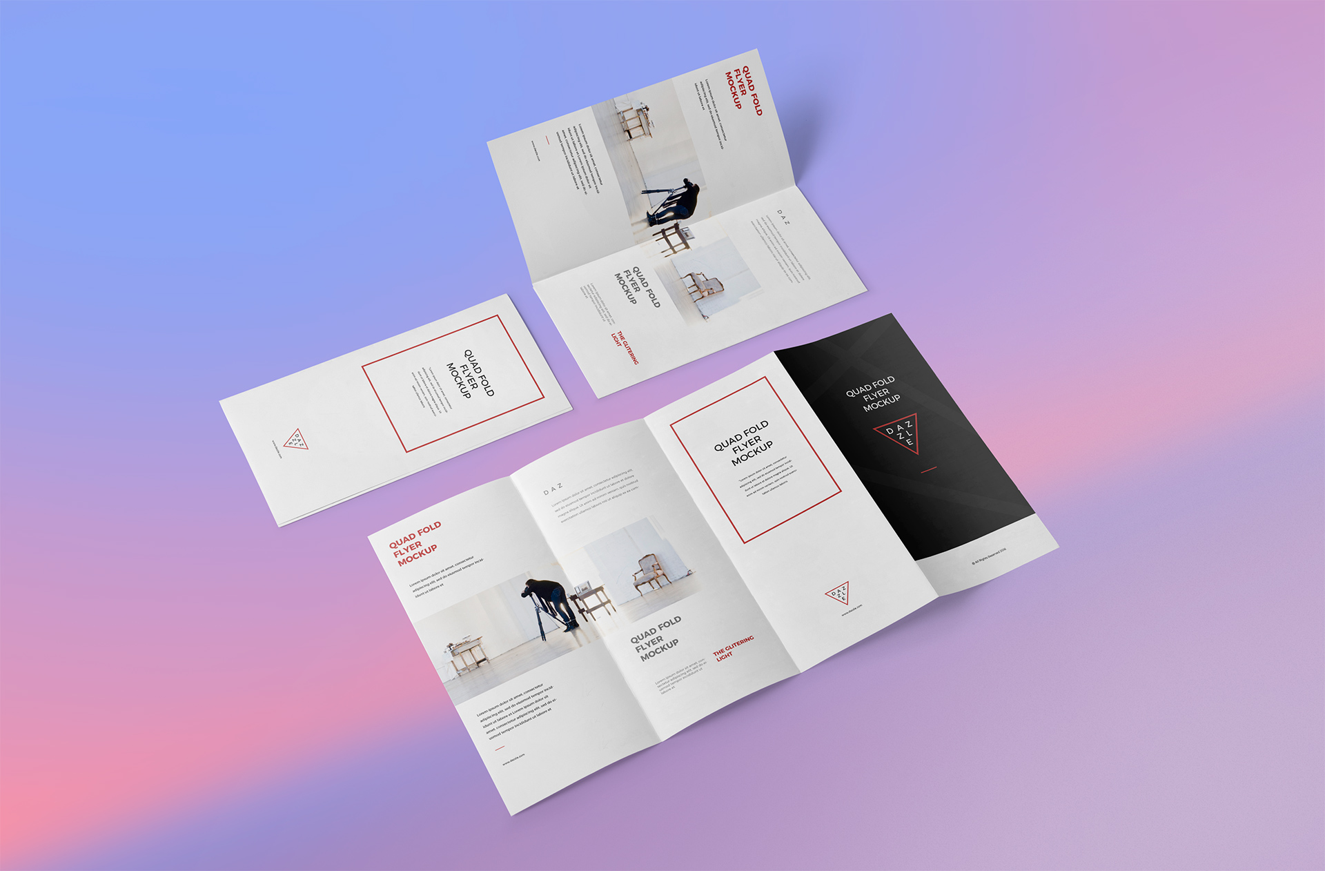 Flat Quad Fold Flyer Mockup with Realistic Paper