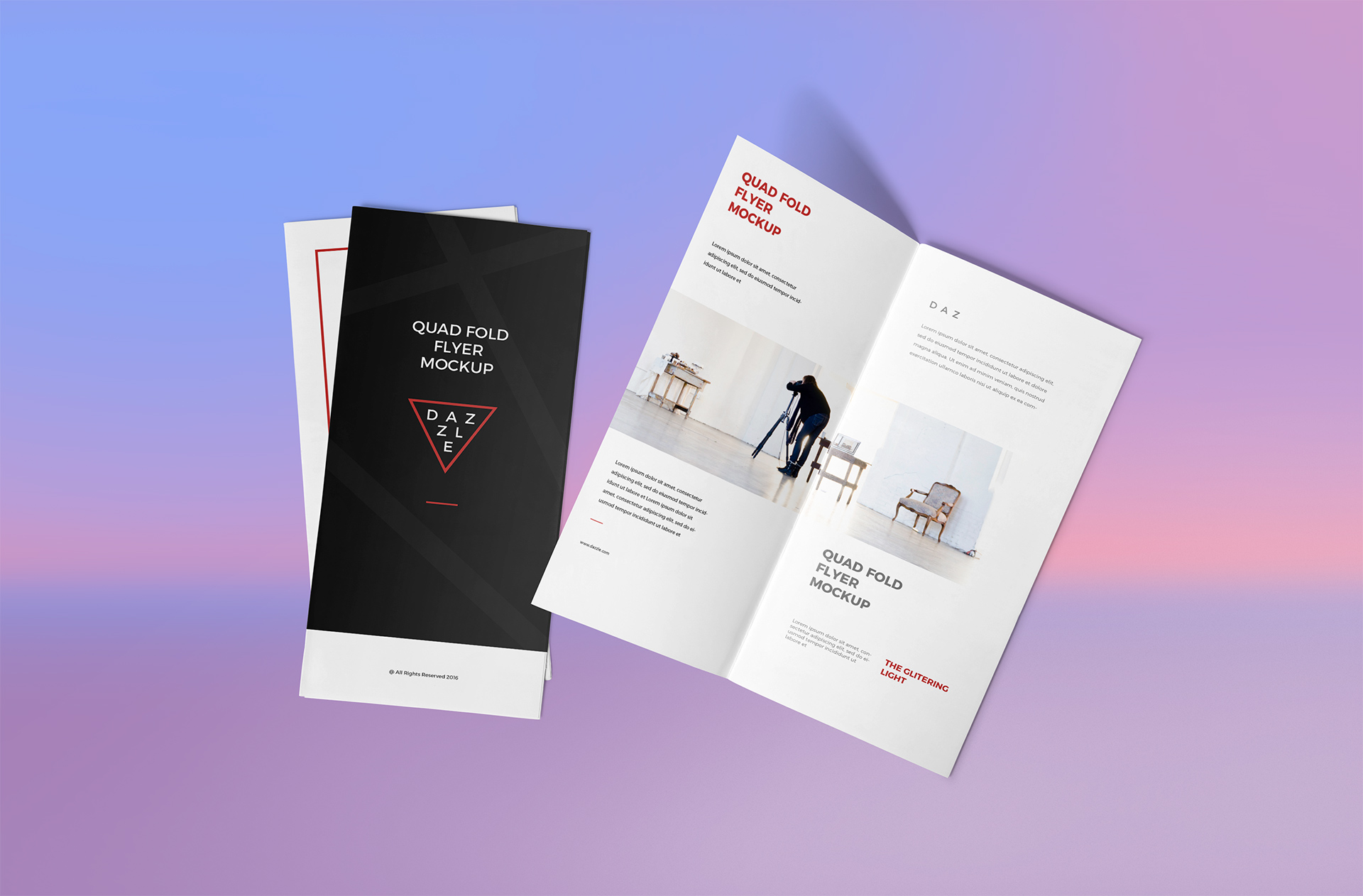 Closed Quad Fold Flyer Mockup with Front Cover Design
