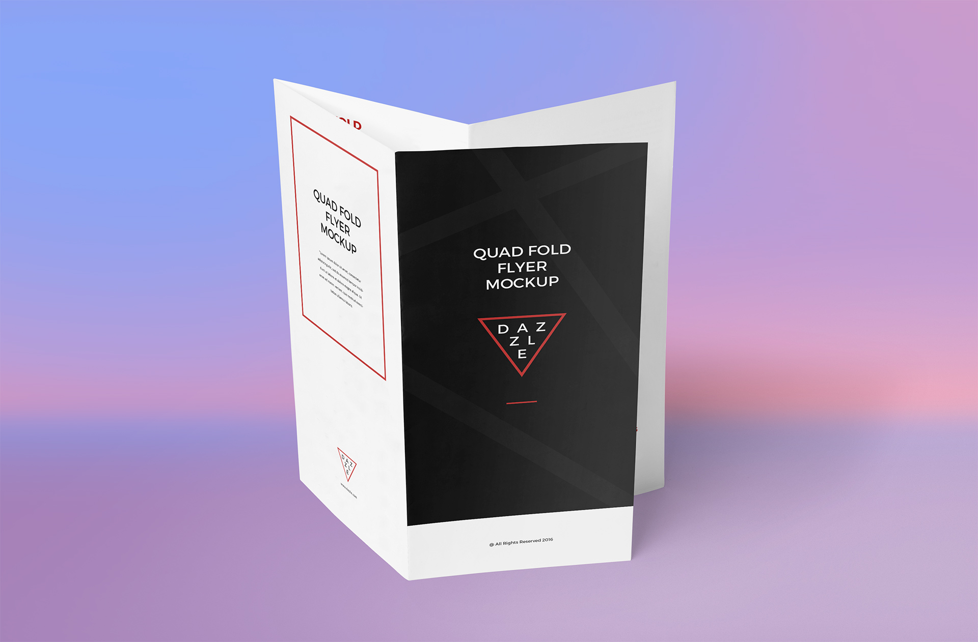 Folded Quad Fold Flyer Mockup with Semi-Open Layout