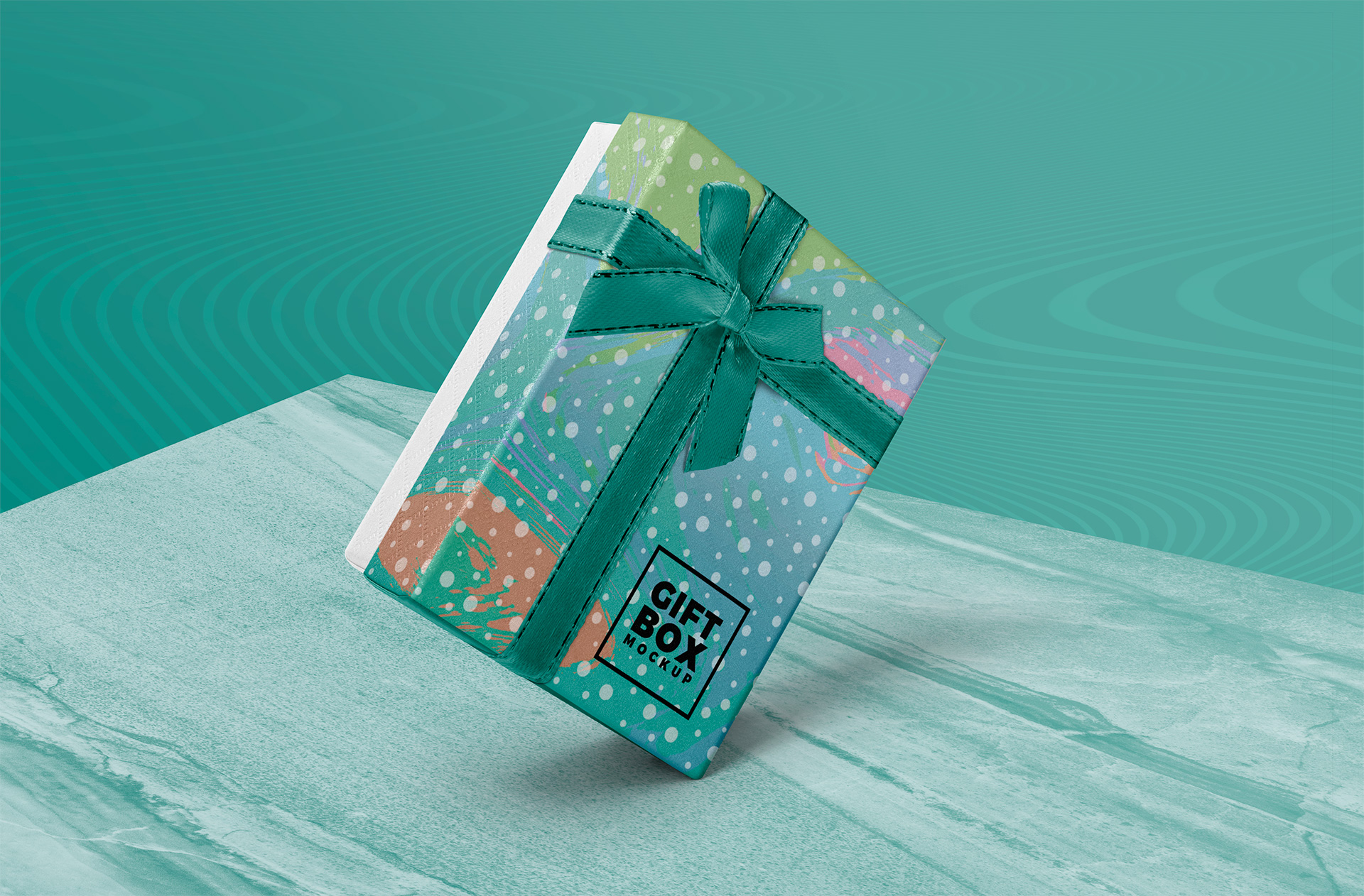 Floating Gift Box Mockup with Ribbon and Custom Design