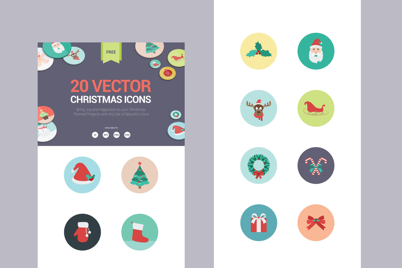 20 Free Christmas Icons Pack (AI, EPS, SVG, PNG Formats Included)