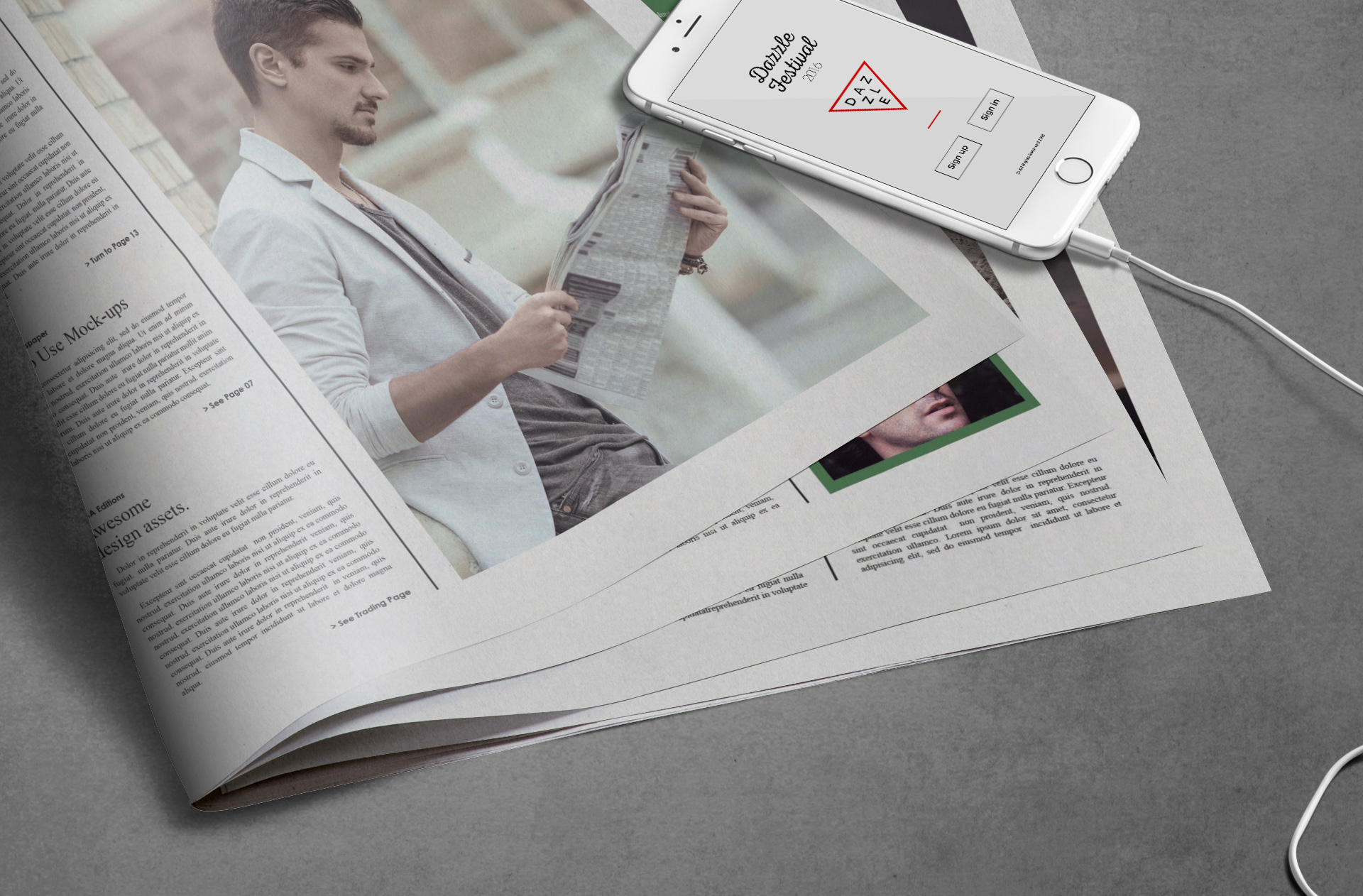 A3 curved newspaper mockup
