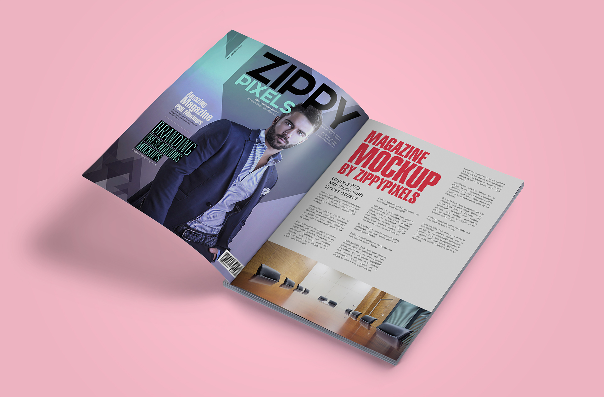 Open Magazine Mockup with Realistic Pages Display