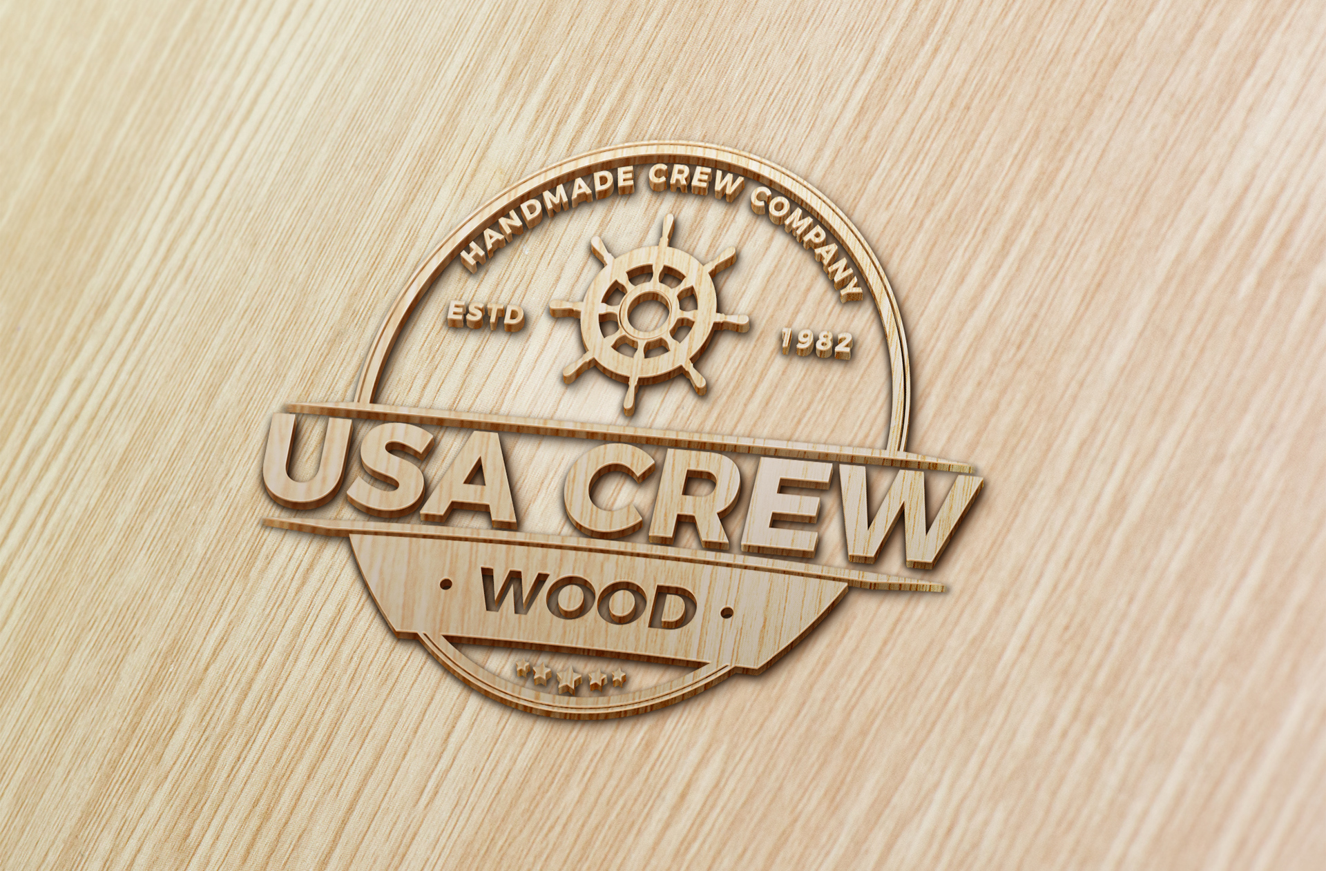 USA Crew Wood Logo Mockup – Marine Style