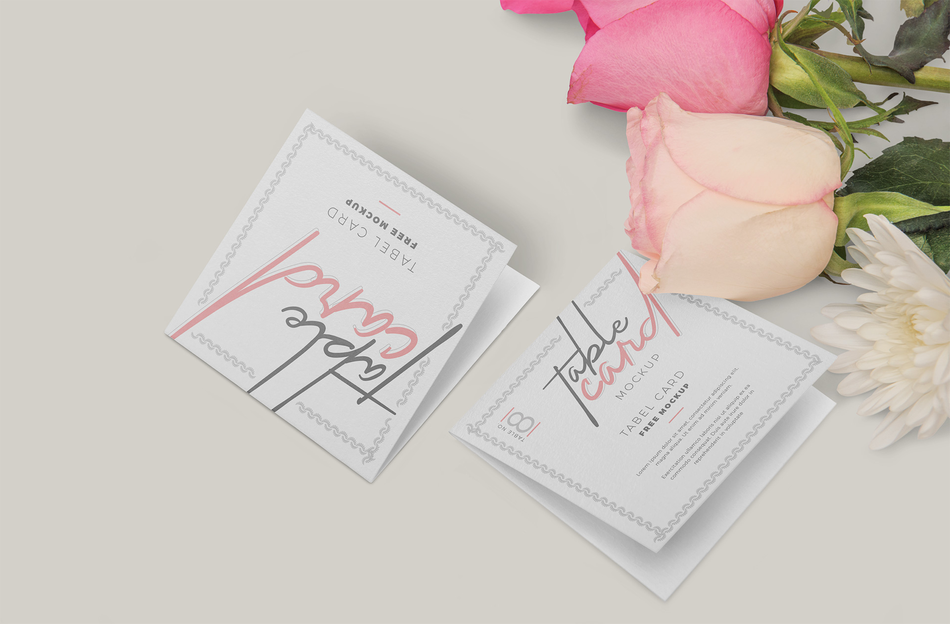Romantic Table Card Mockup with Roses