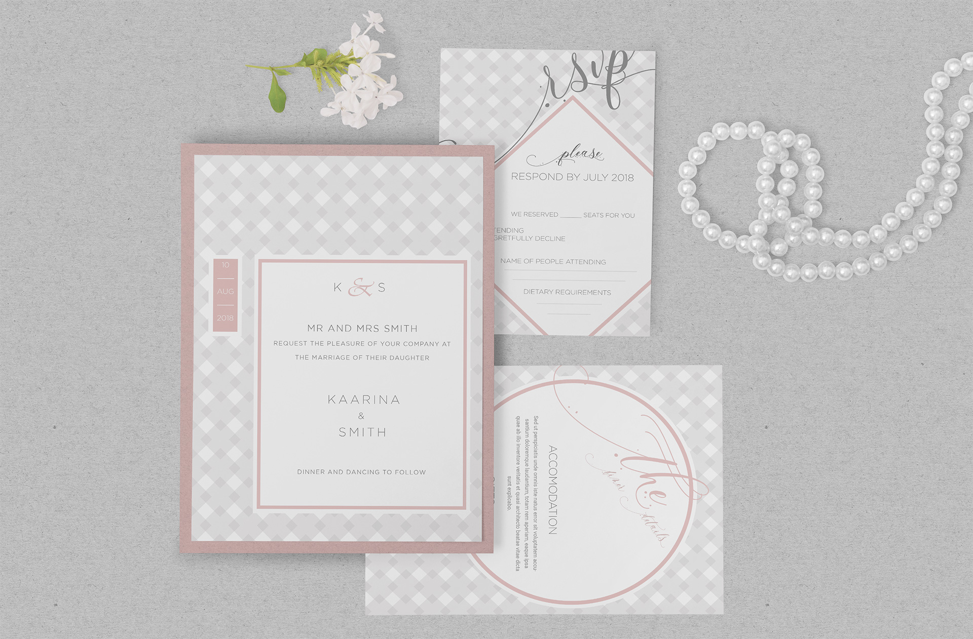 Elegant Wedding Invitation Suite Mockup Set