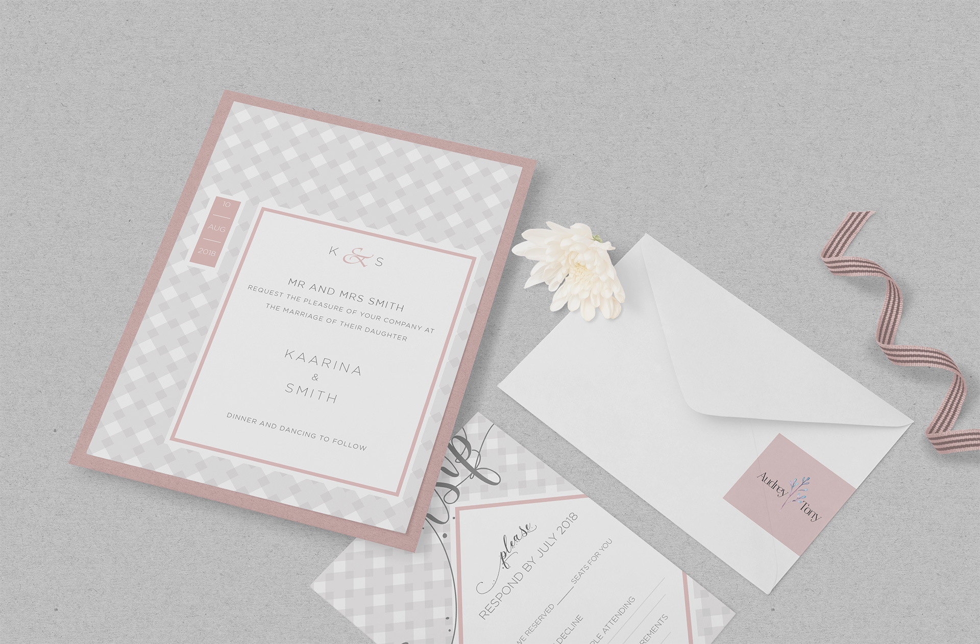 Luxury Wedding Invitation Mockup with Envelope