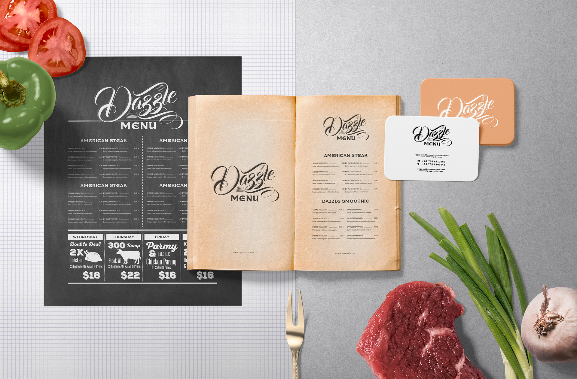 Vintage Restaurant Menu Mockup with Food Elements