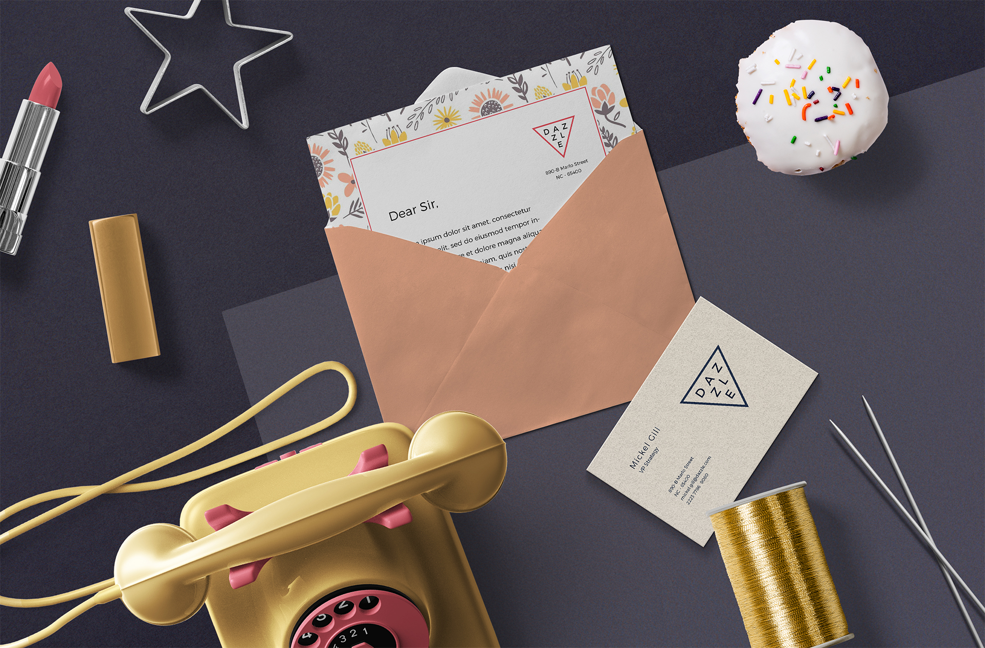 Elegant Letterhead and Envelope Mockup Scene