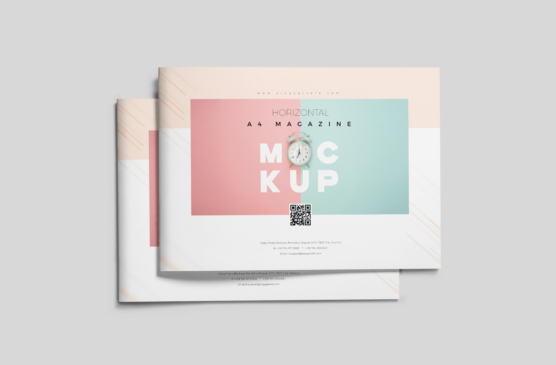 Stacked A4 Landscape Magazine Mockup Cover View