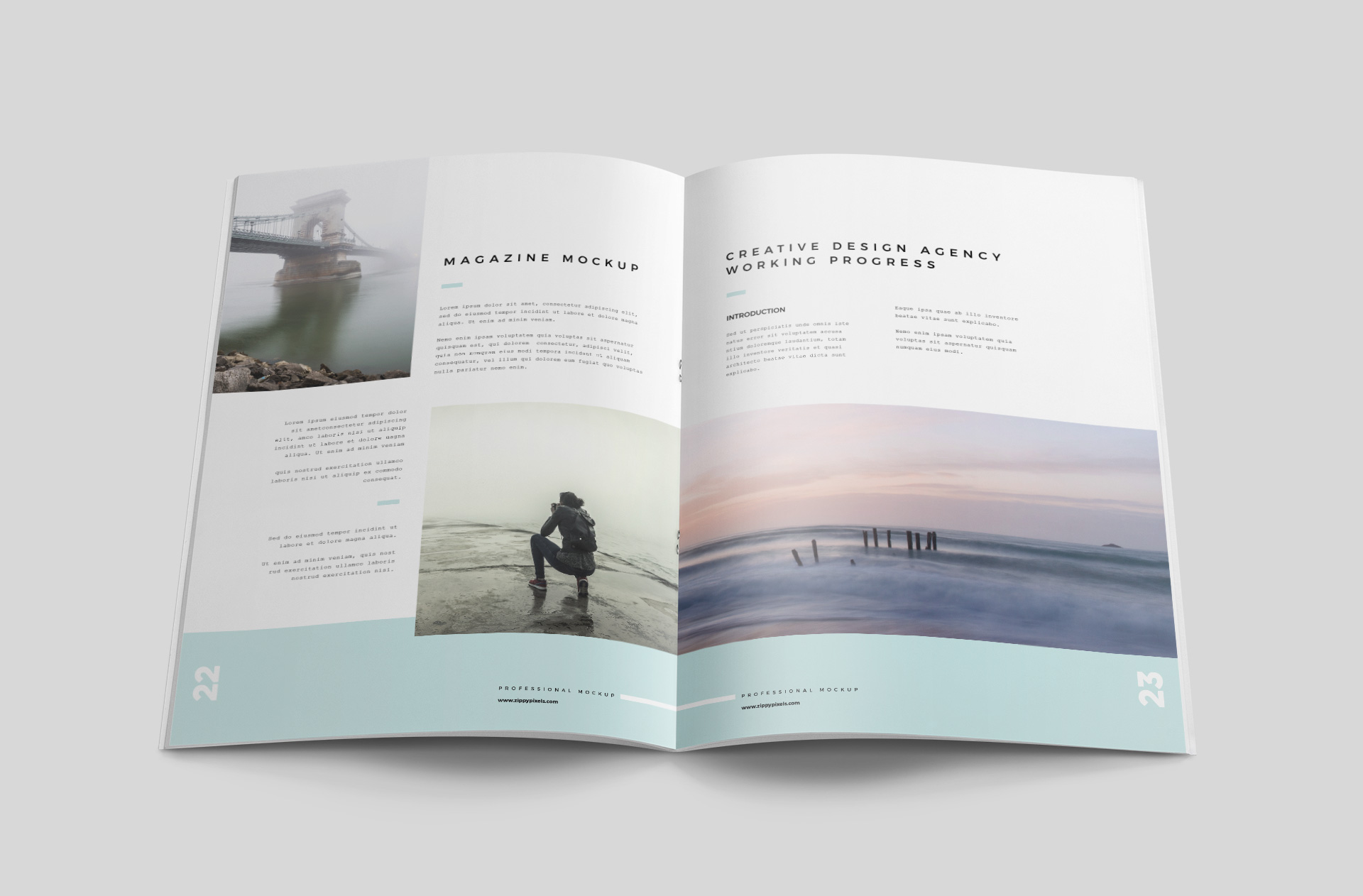 Open A4 Magazine Mockup Photorealistic Spread