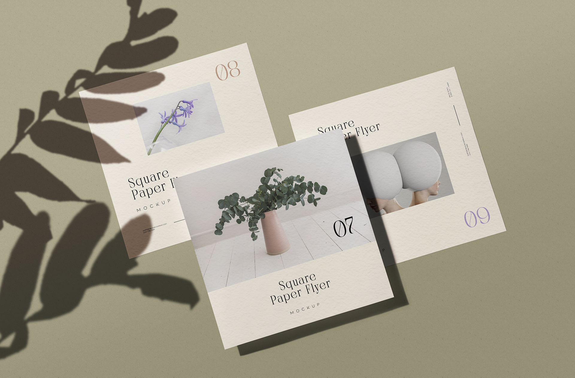 Square Paper Flyer Mockup with Minimalist Shadows
