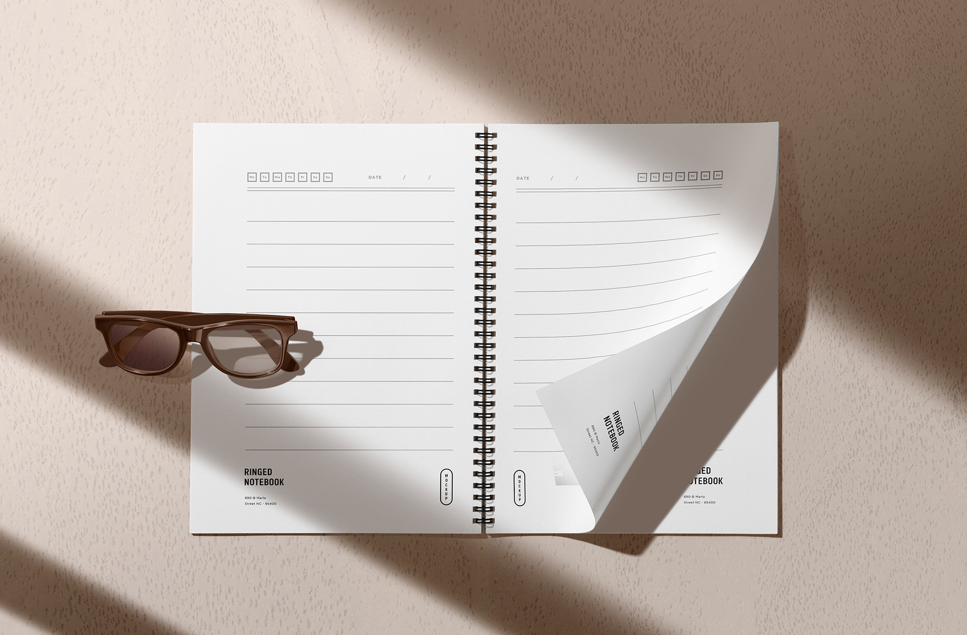 Premium Spiral Notebook Mockup with Page Flip Effect