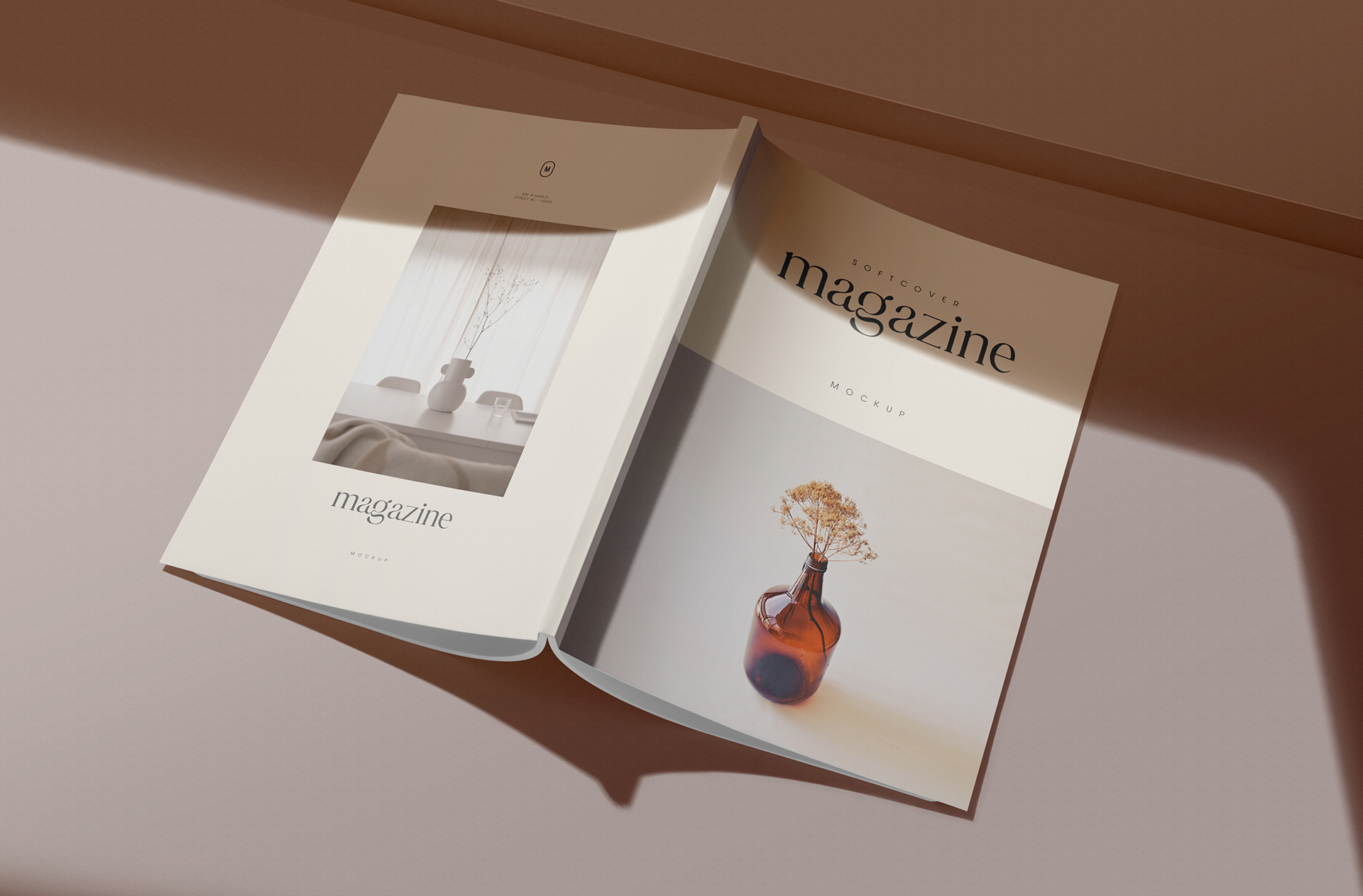 Softcover Magazine Mockup – Open Spread View