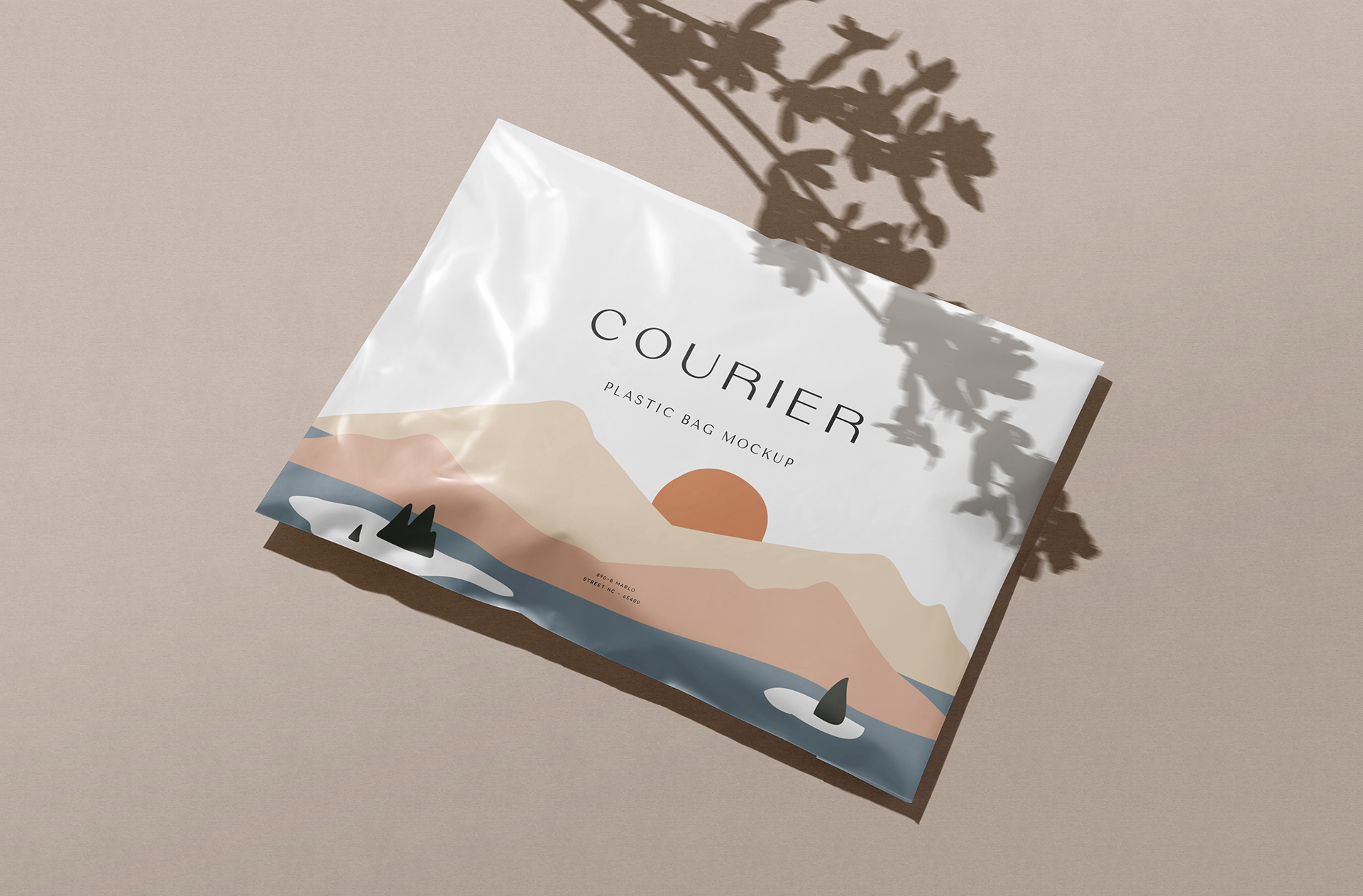 Realistic Courier Plastic Bag Mockup with Shadows