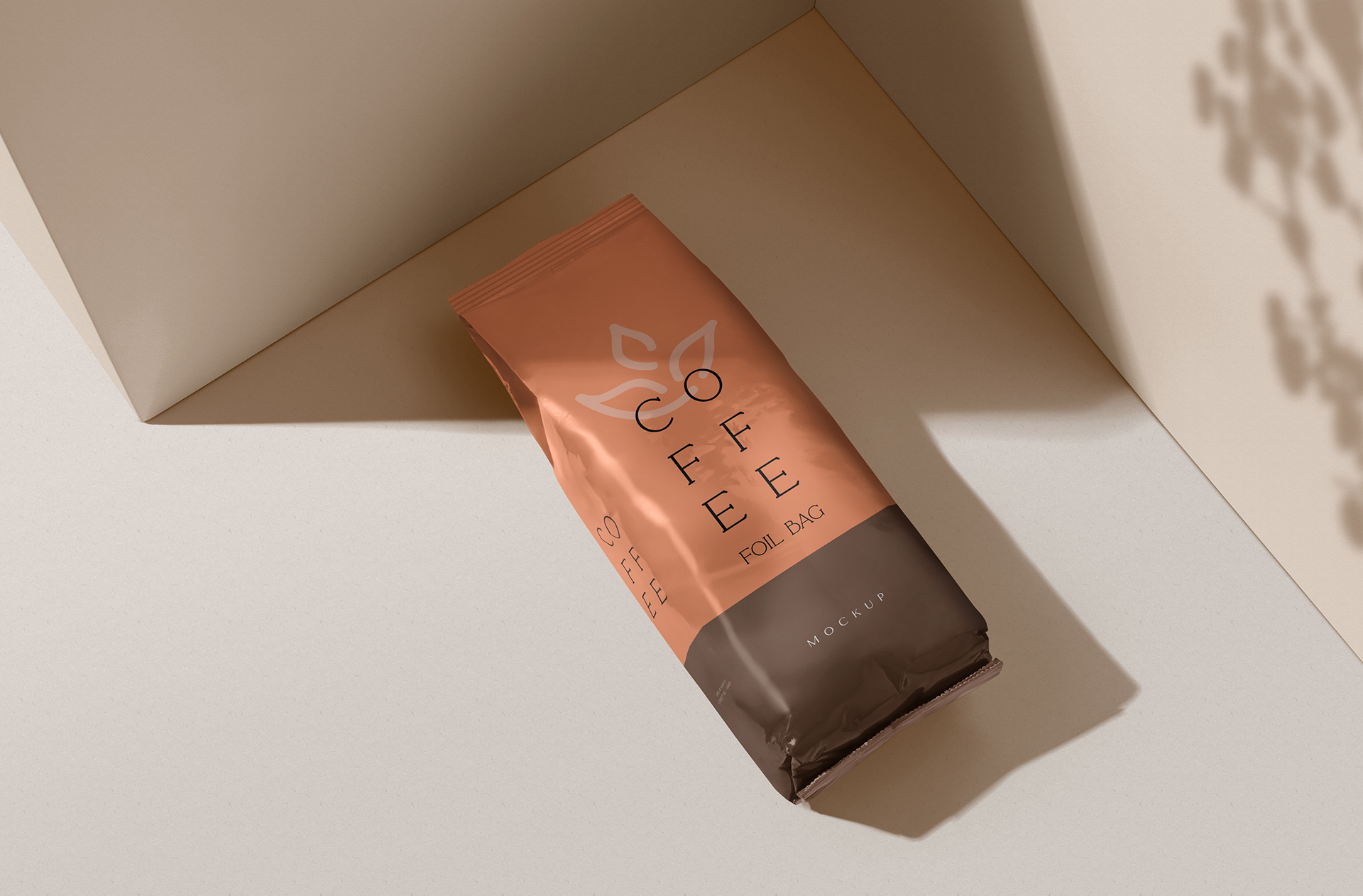 Realistic Coffee Foil Bag Mockup with Shadows