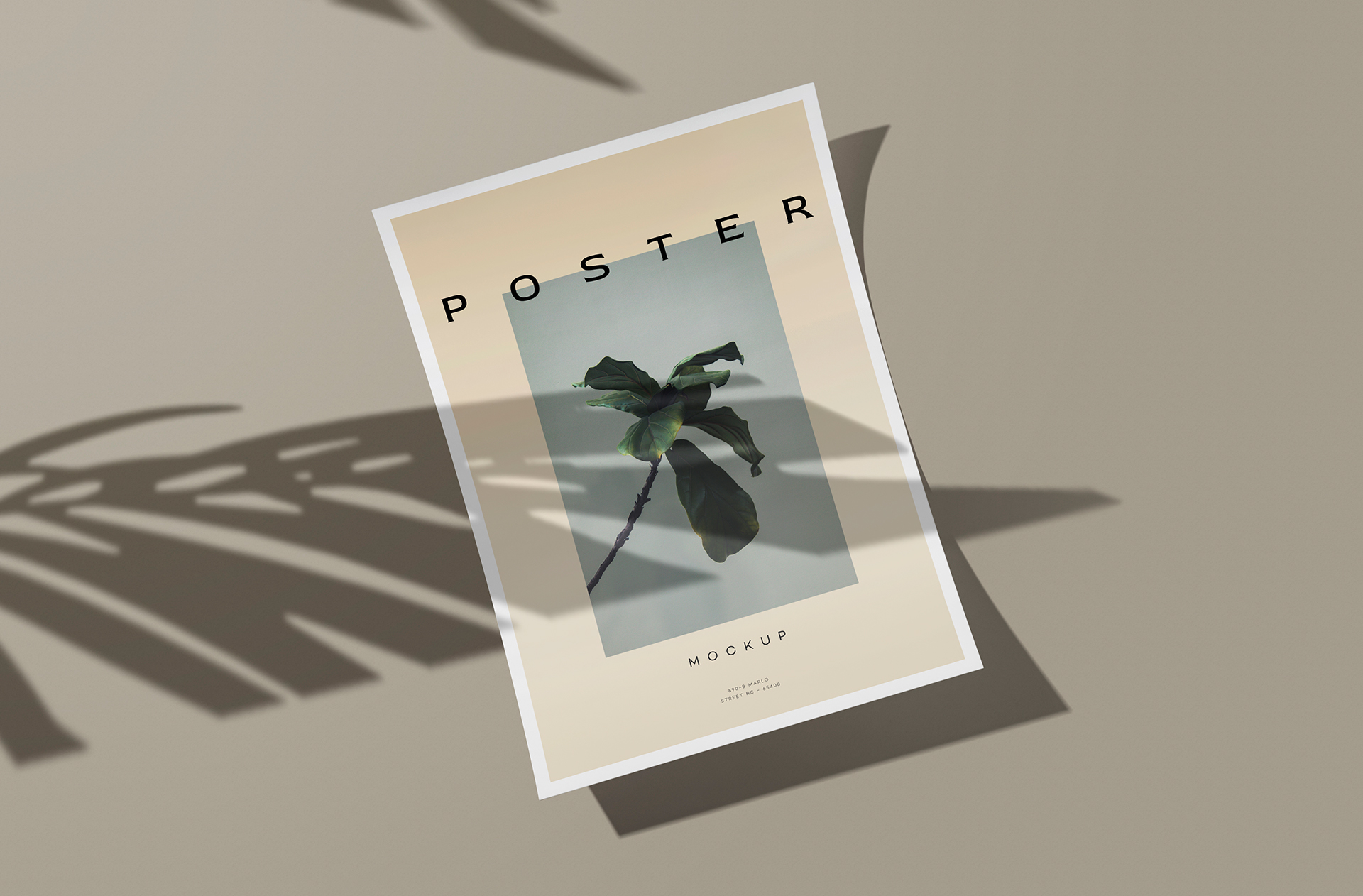 Realistic Floating A4 Poster Mockup with Leaf Shadows