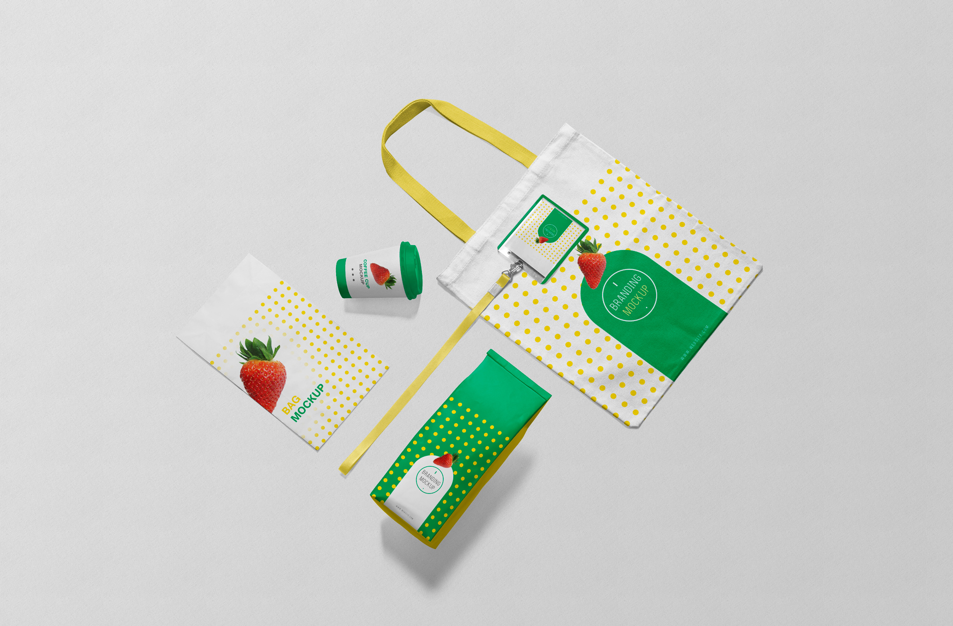 Flat Lay Eco Packaging Mockup with Coffee Bag & Cup