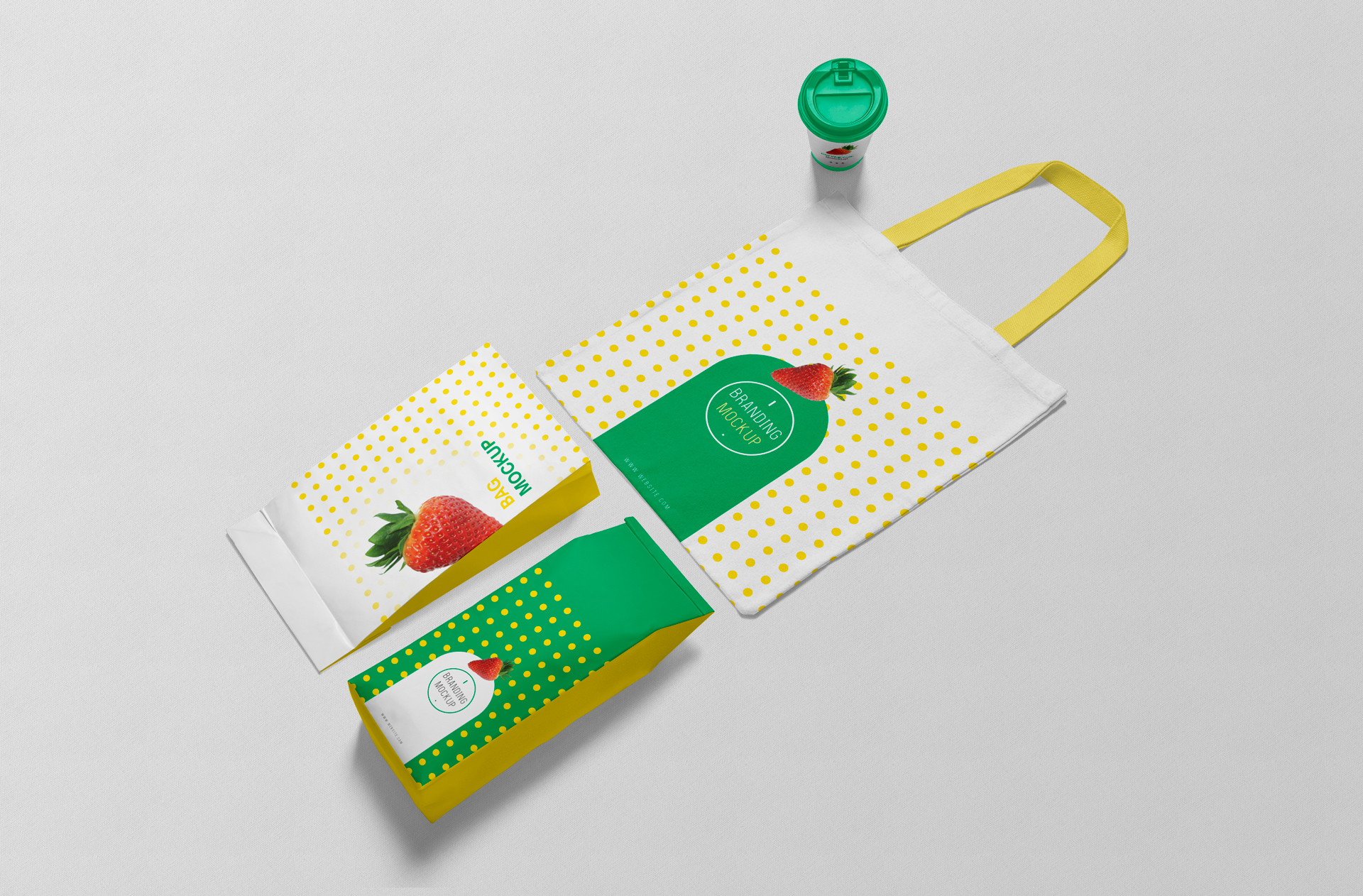 Organic Food & Coffee Packaging Mockup with Tote Bag