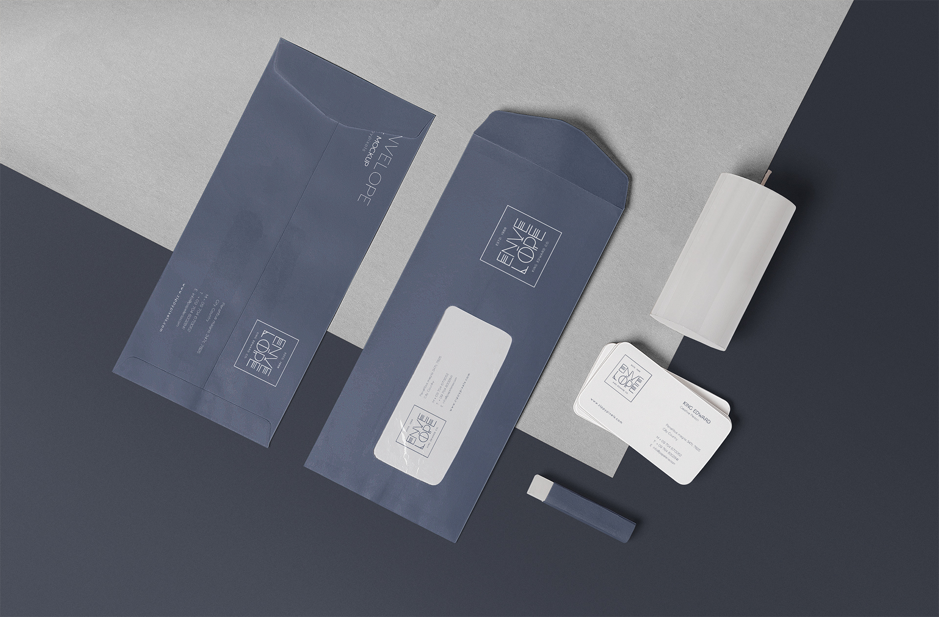 Premium DL Envelope Mockup with Stationery Elements