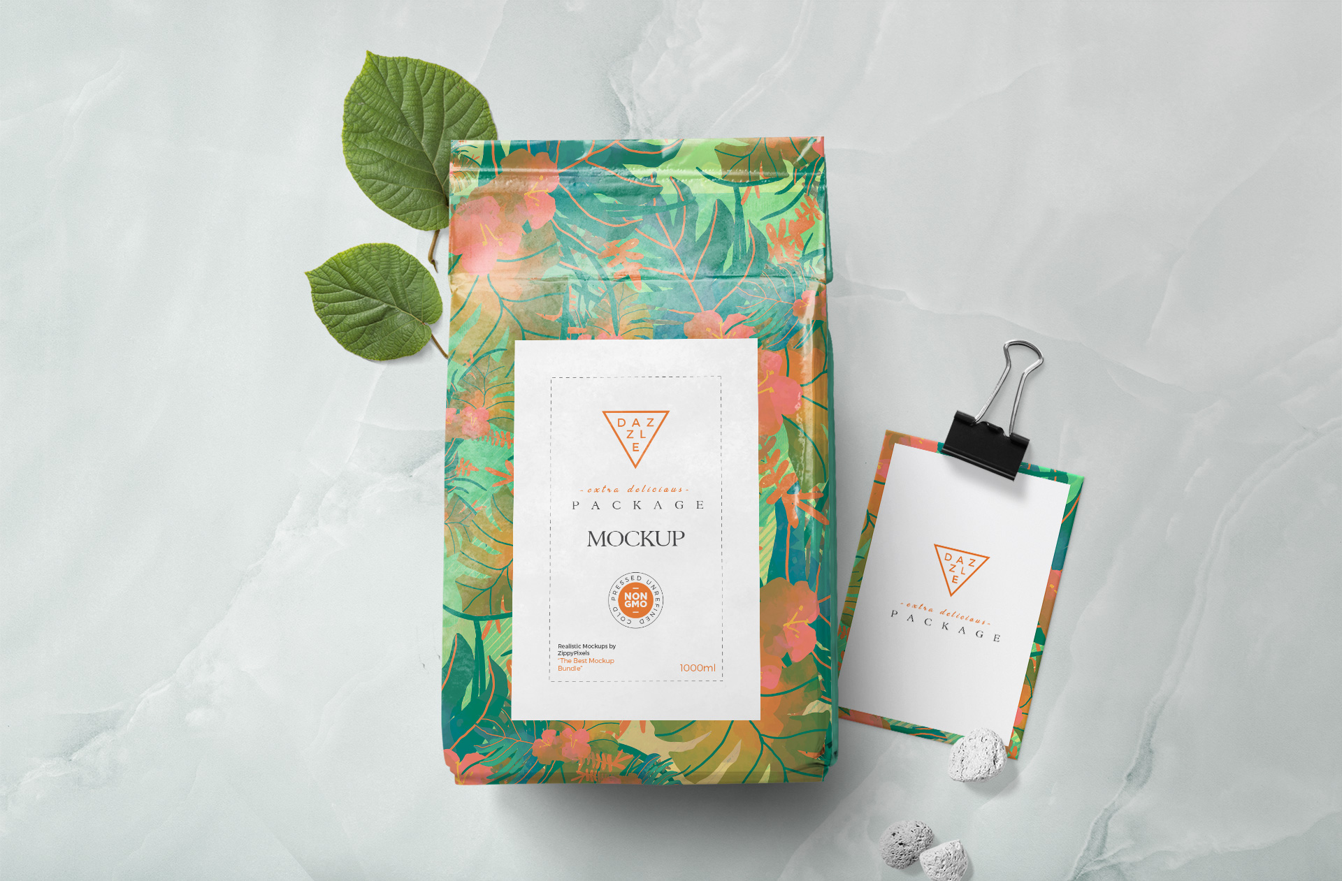 Organic Food Pouch Mockup with Business Card