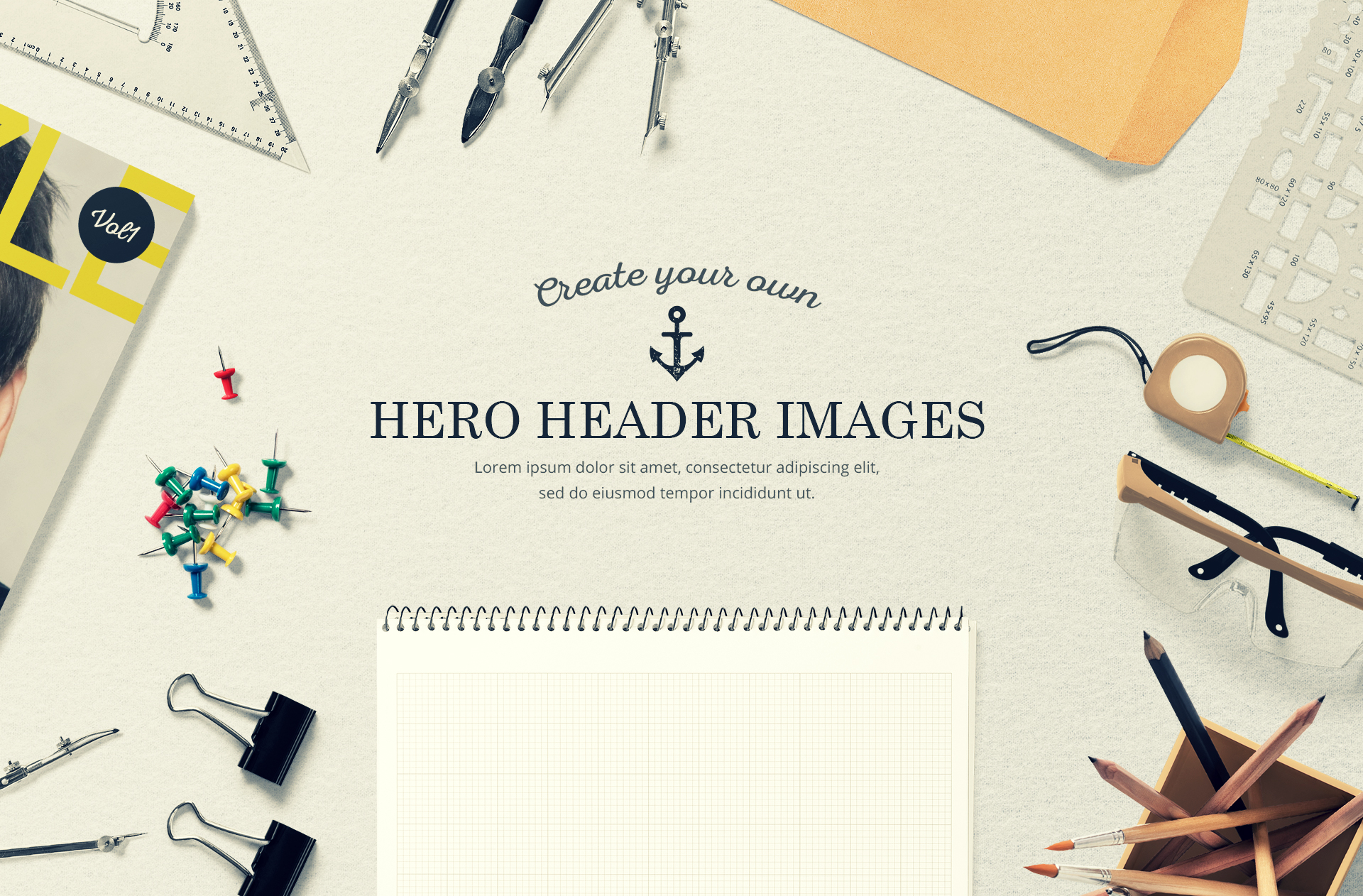 Creative Hero Header Mockup with Office Stationery