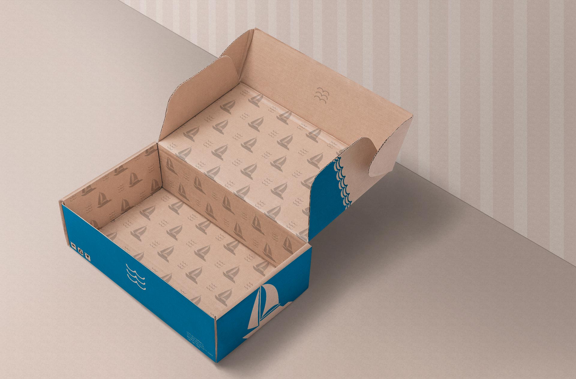 Open Cardboard Mailer Box Mockup with Interior Design