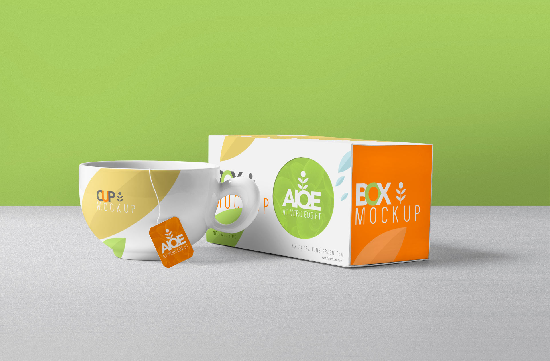 Tea Packaging Box with Branded Cup Mockup