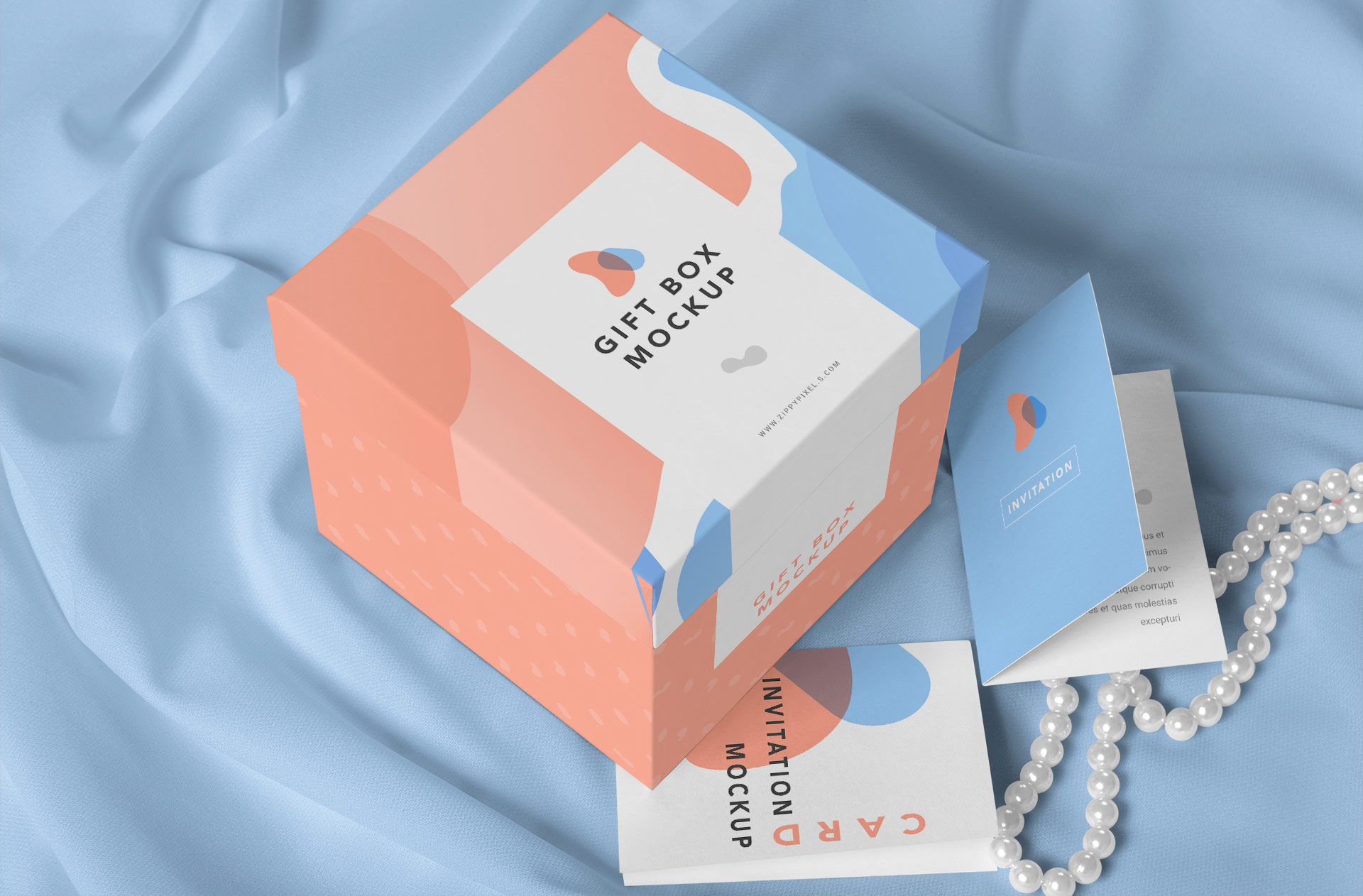 Realistic Gift Box Mockup with Ribbon and Accessories