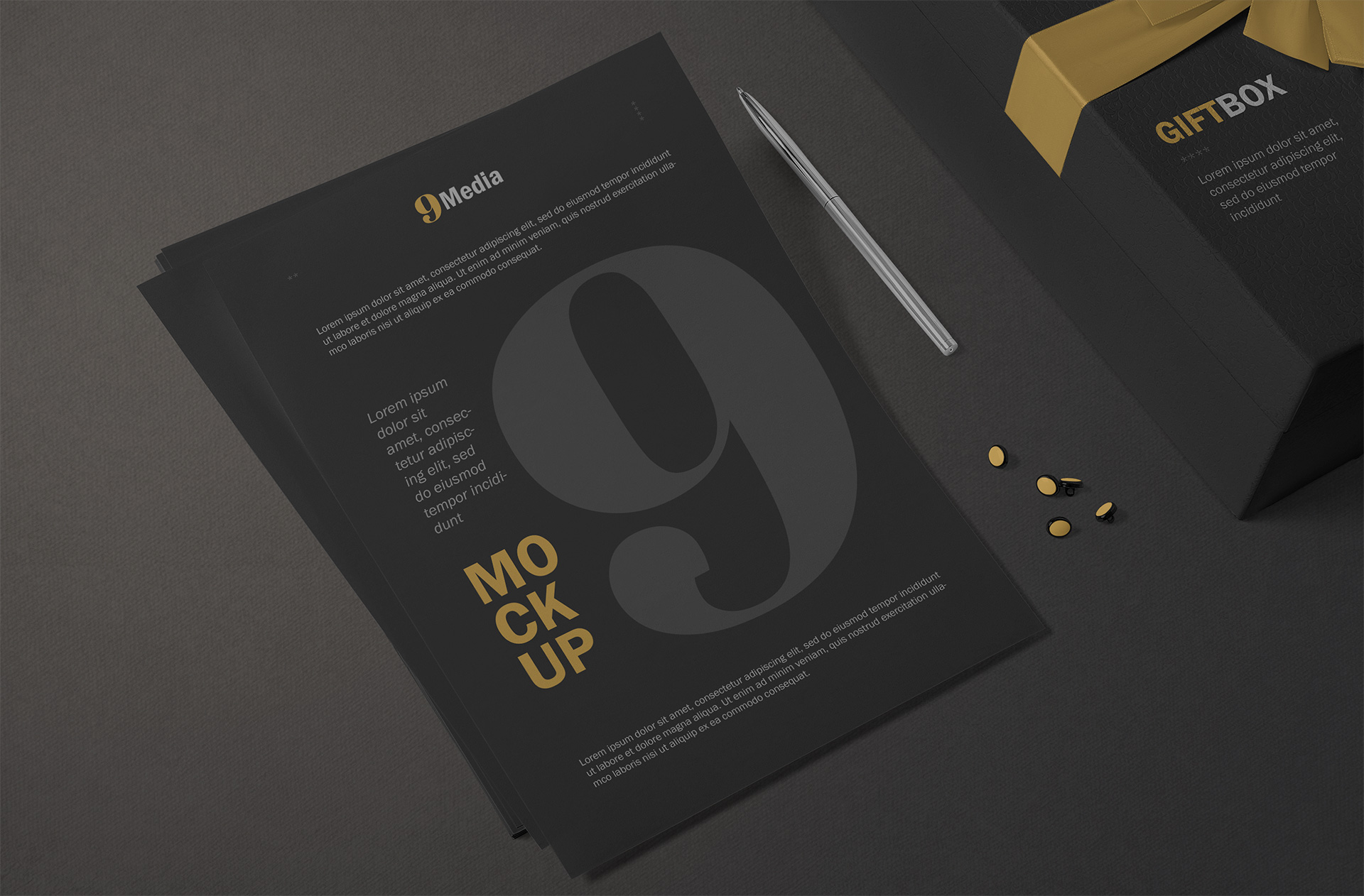 Premium A4 Paper and Gift Box Mockup
