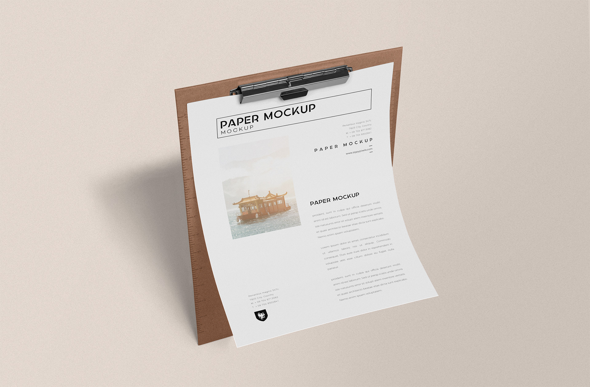 Minimalist A4 Paper Mockup on Standing Clipboard