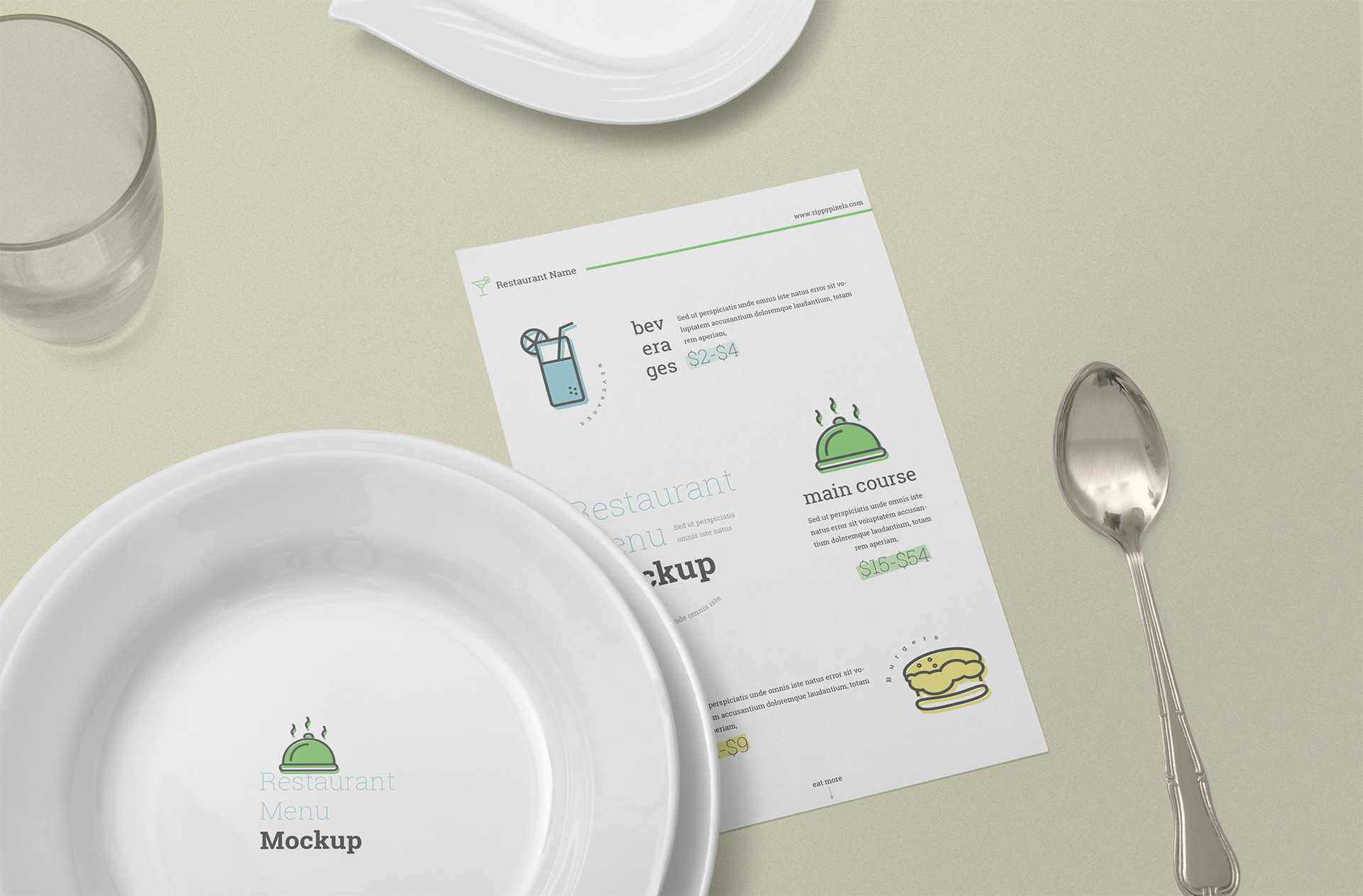 Premium Restaurant Menu Mockup with Tableware