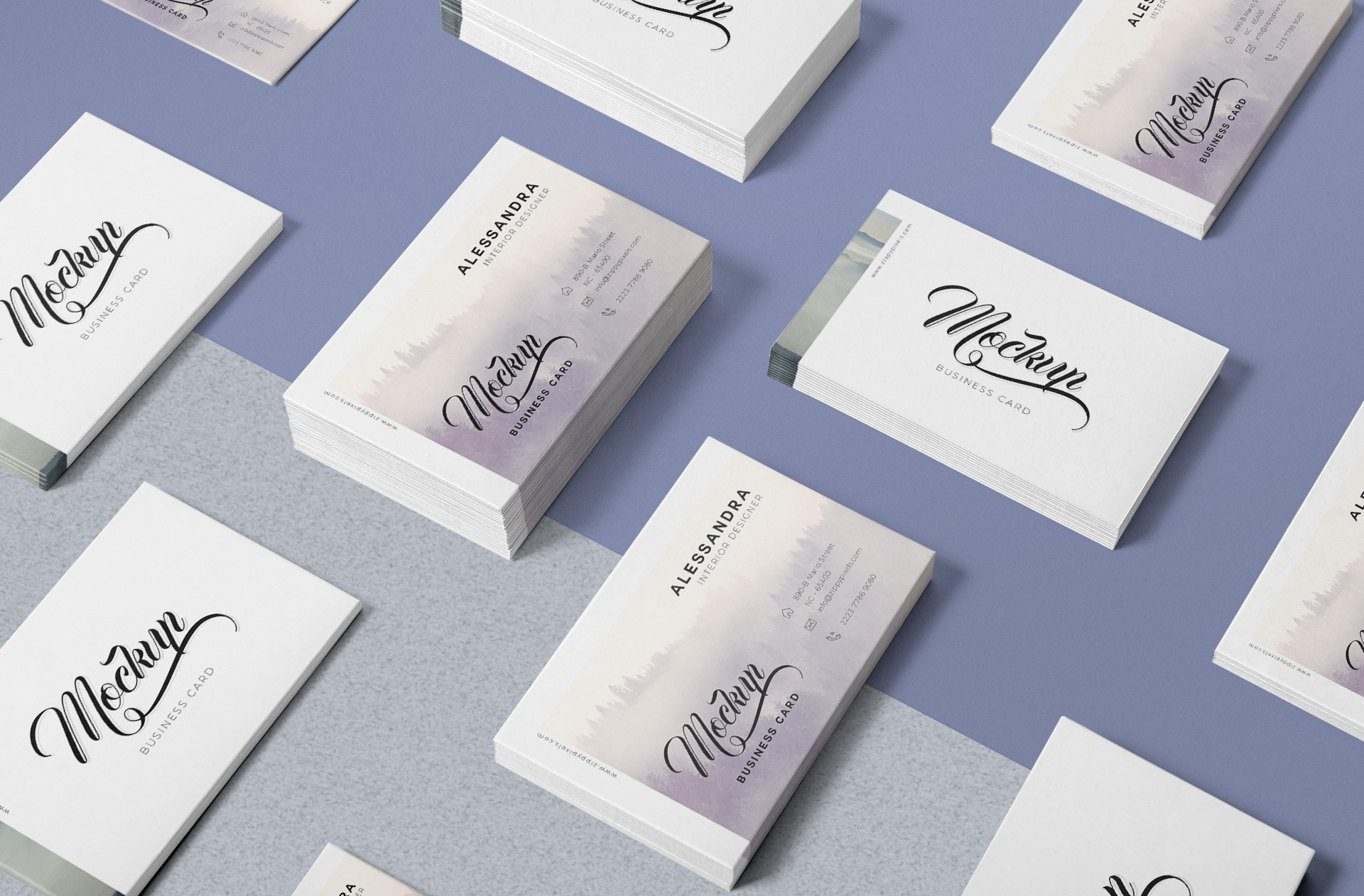 Elegant Business Card Mockup Set – Stacked & Scattered