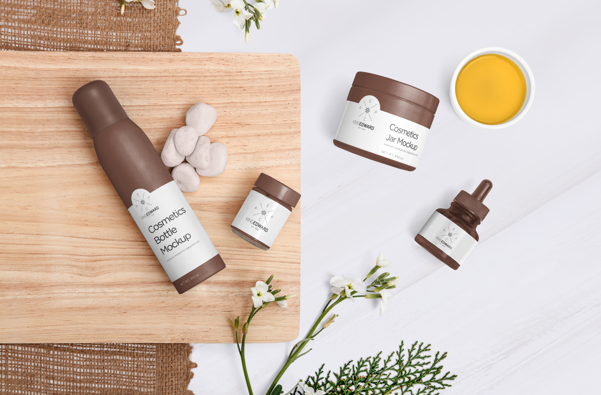 Flat Lay Cosmetics Mockup – Skincare and Beauty