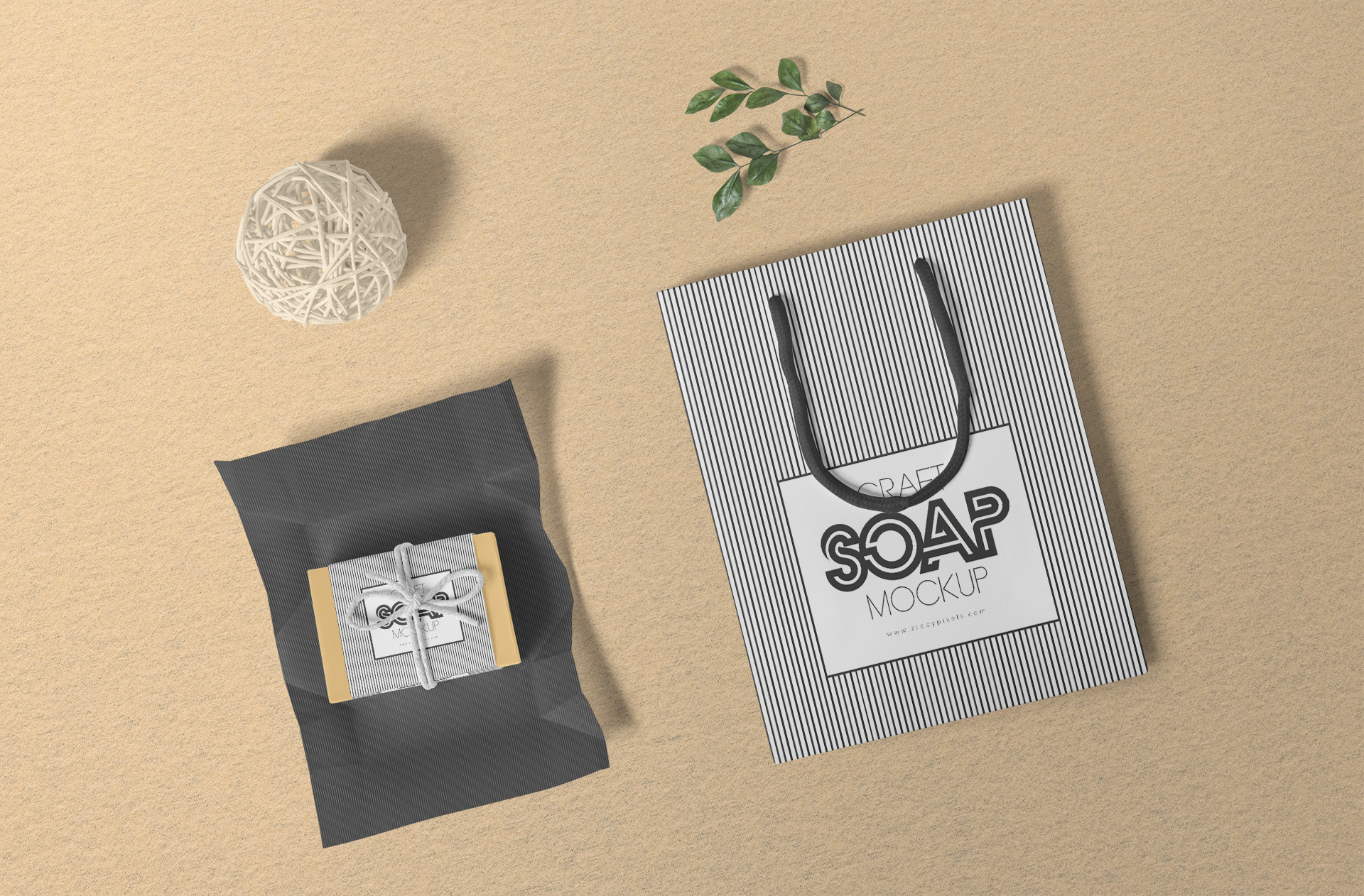 Elegant Soap Packaging & Shopping Bag Mockup