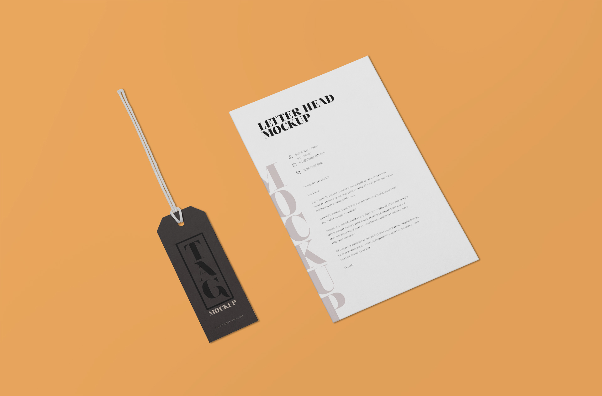 Minimalist Black Hang Tag Mockup with Business Letterhead