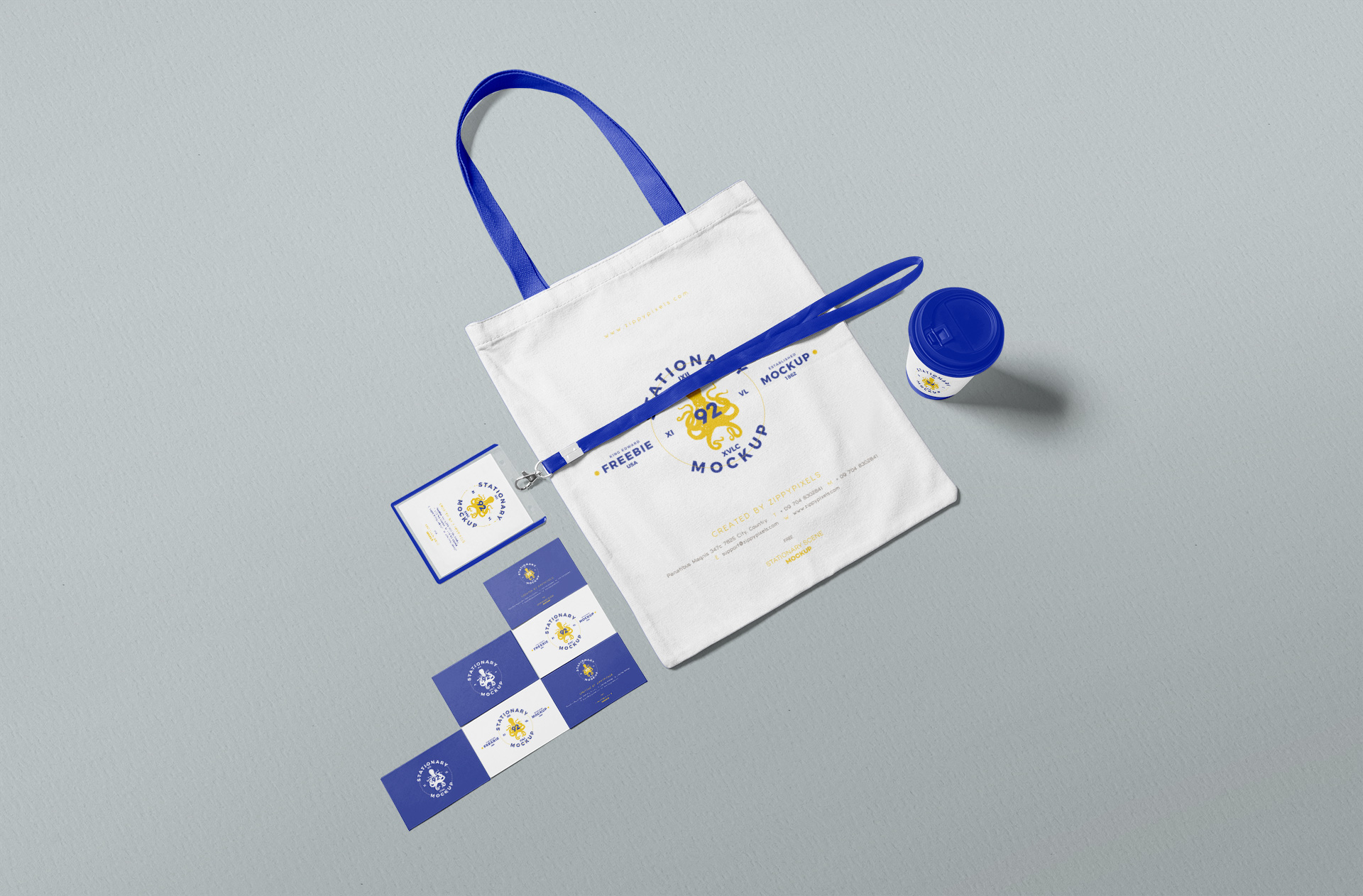 Corporate Branding Mockup with Tote Bag, Cards & Lanyard