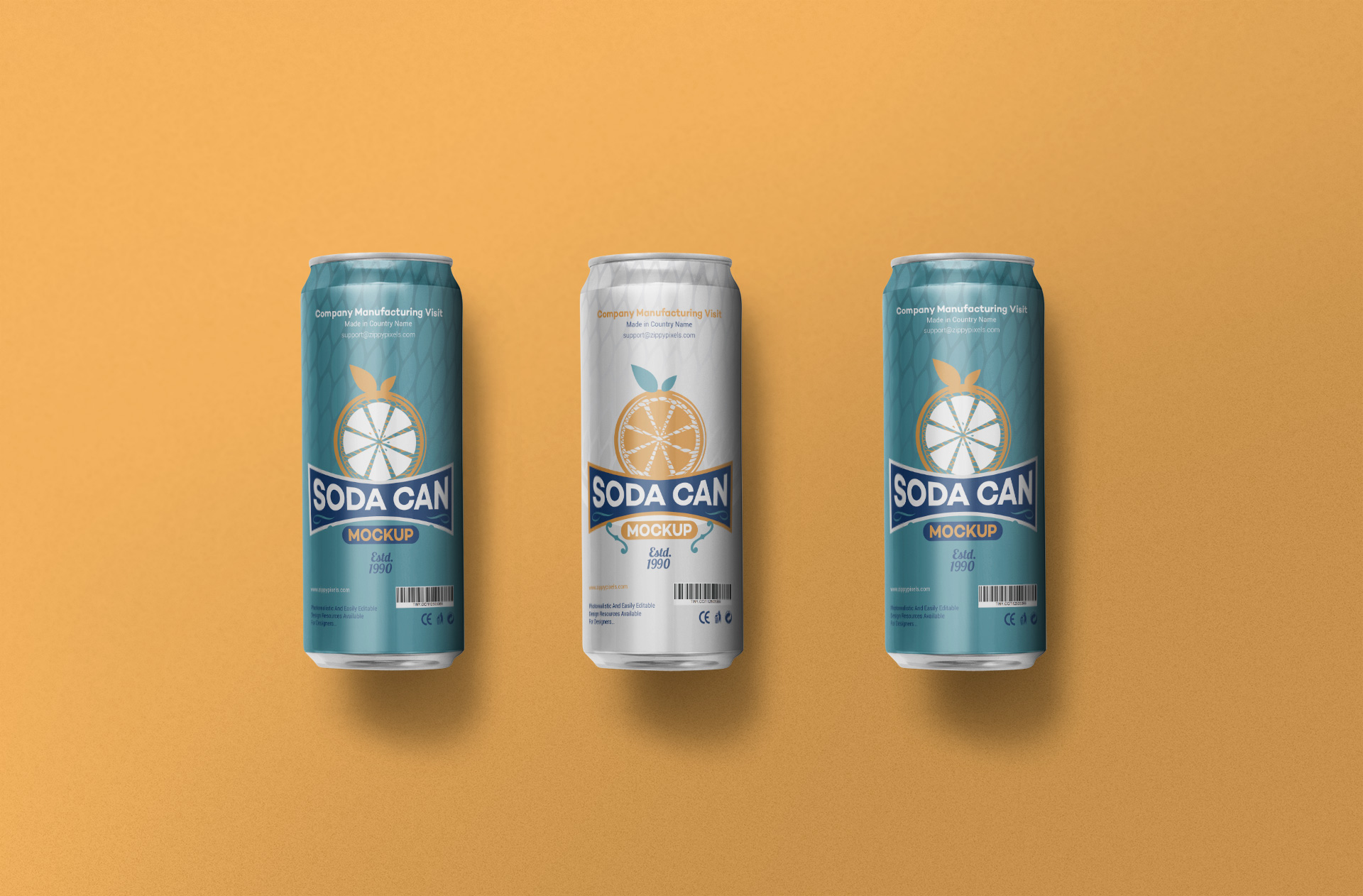 Photorealistic Soda Can Mockup with Three Cans