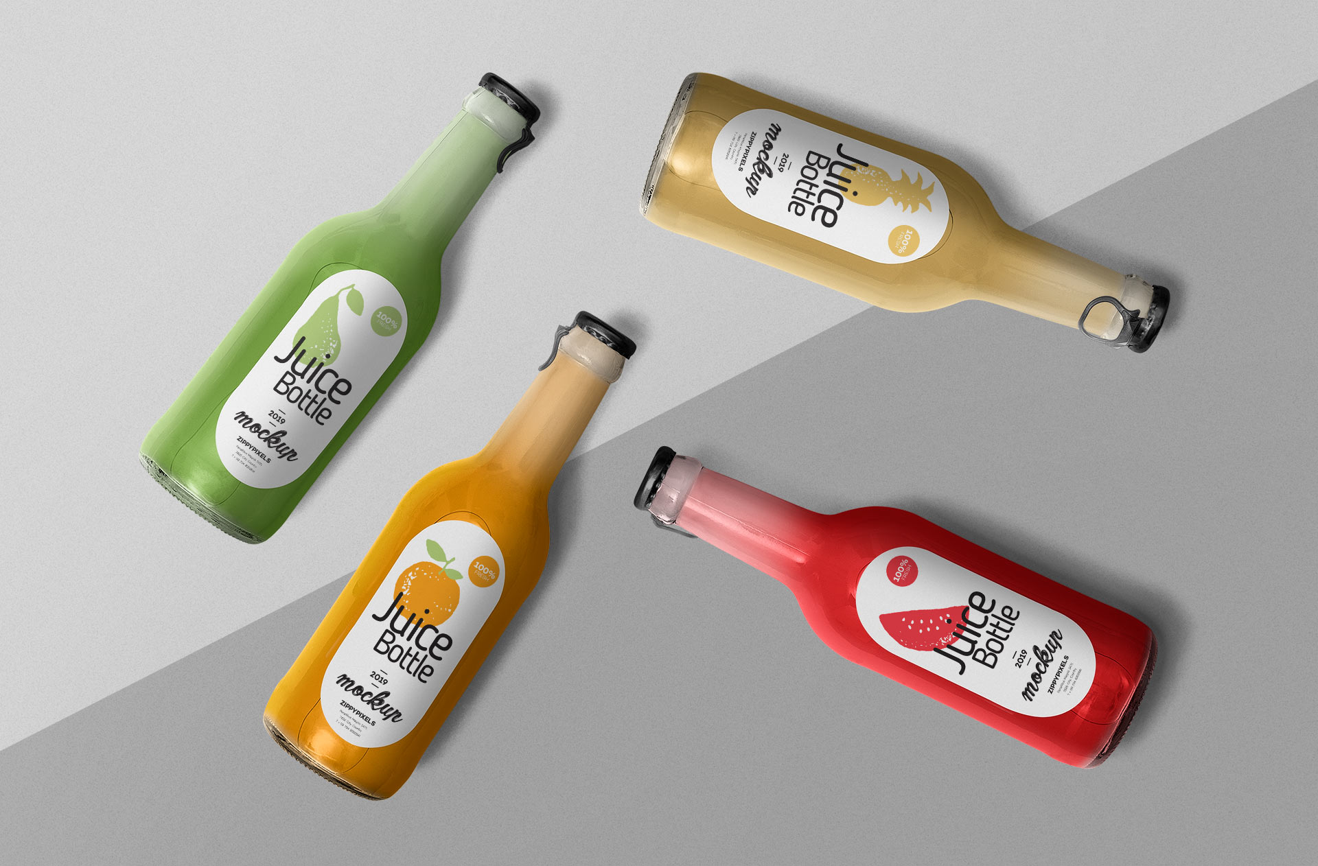 Floating Juice Bottles Mockup – Premium Beverage Packaging