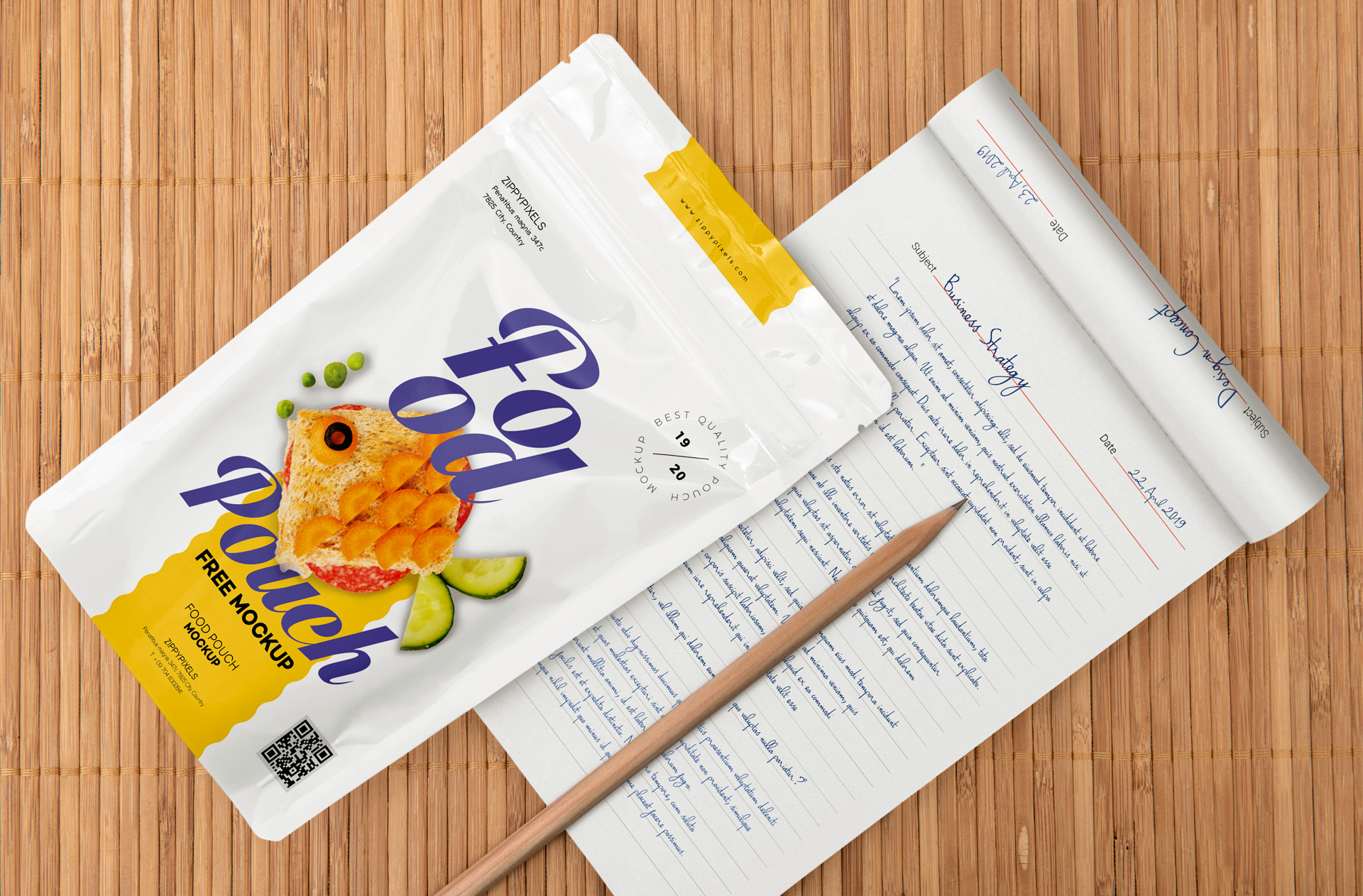 Flat Lay Food Pouch Mockup with Custom Label