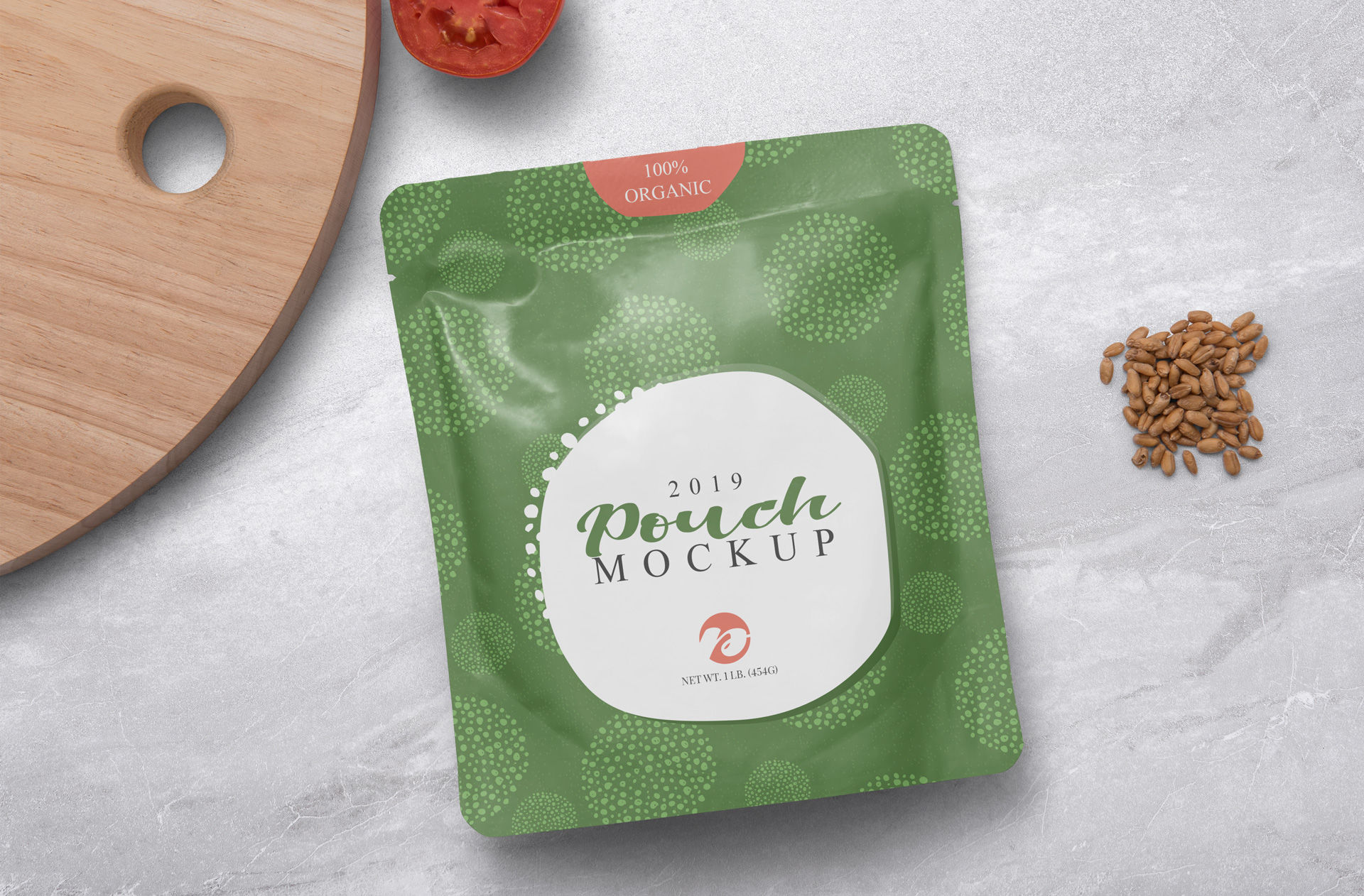 Flat Lay Food Pouch Mockup with Natural Ingredients