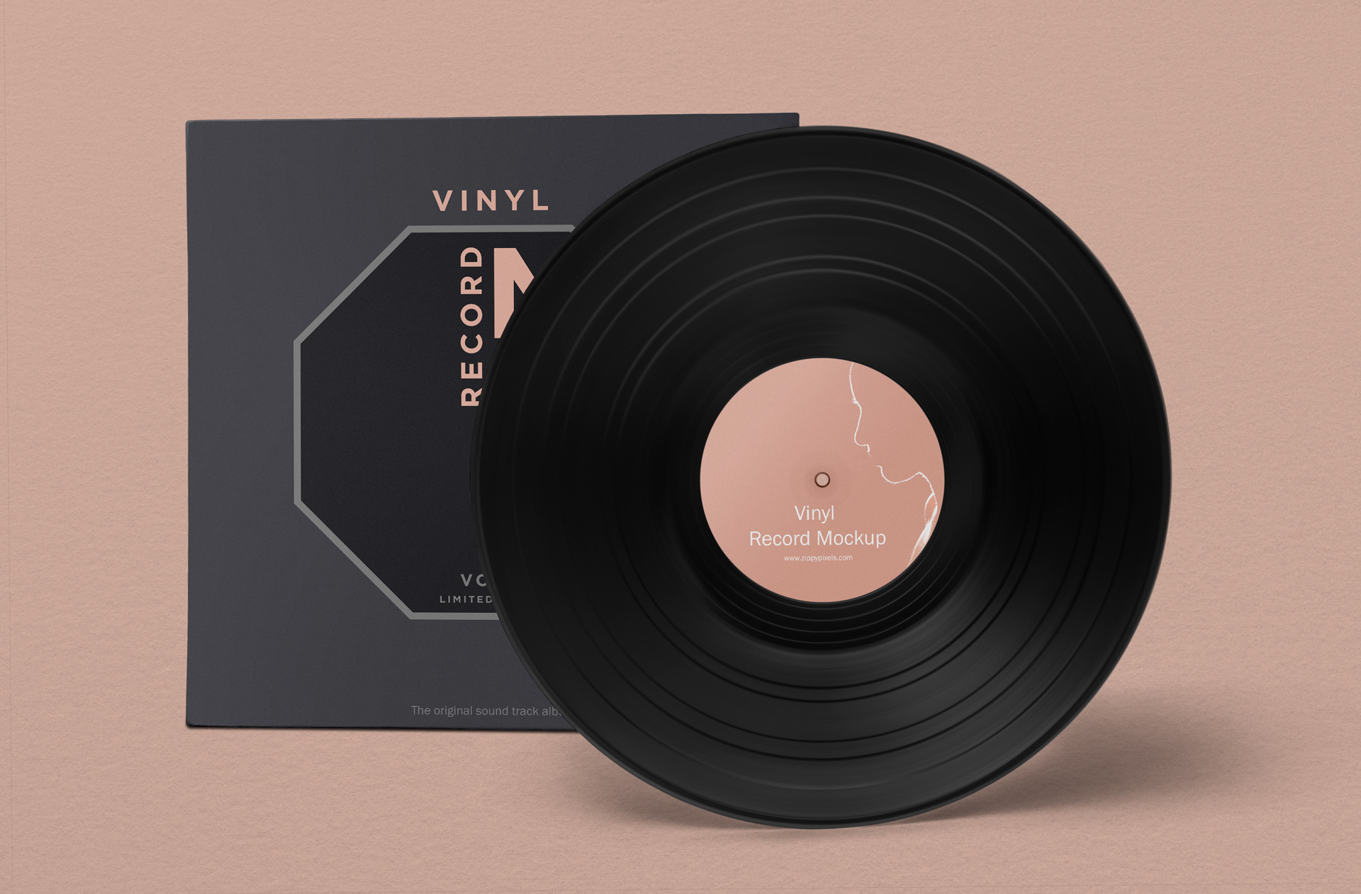 Vinyl Record Mockup with Sleeve and Label Design