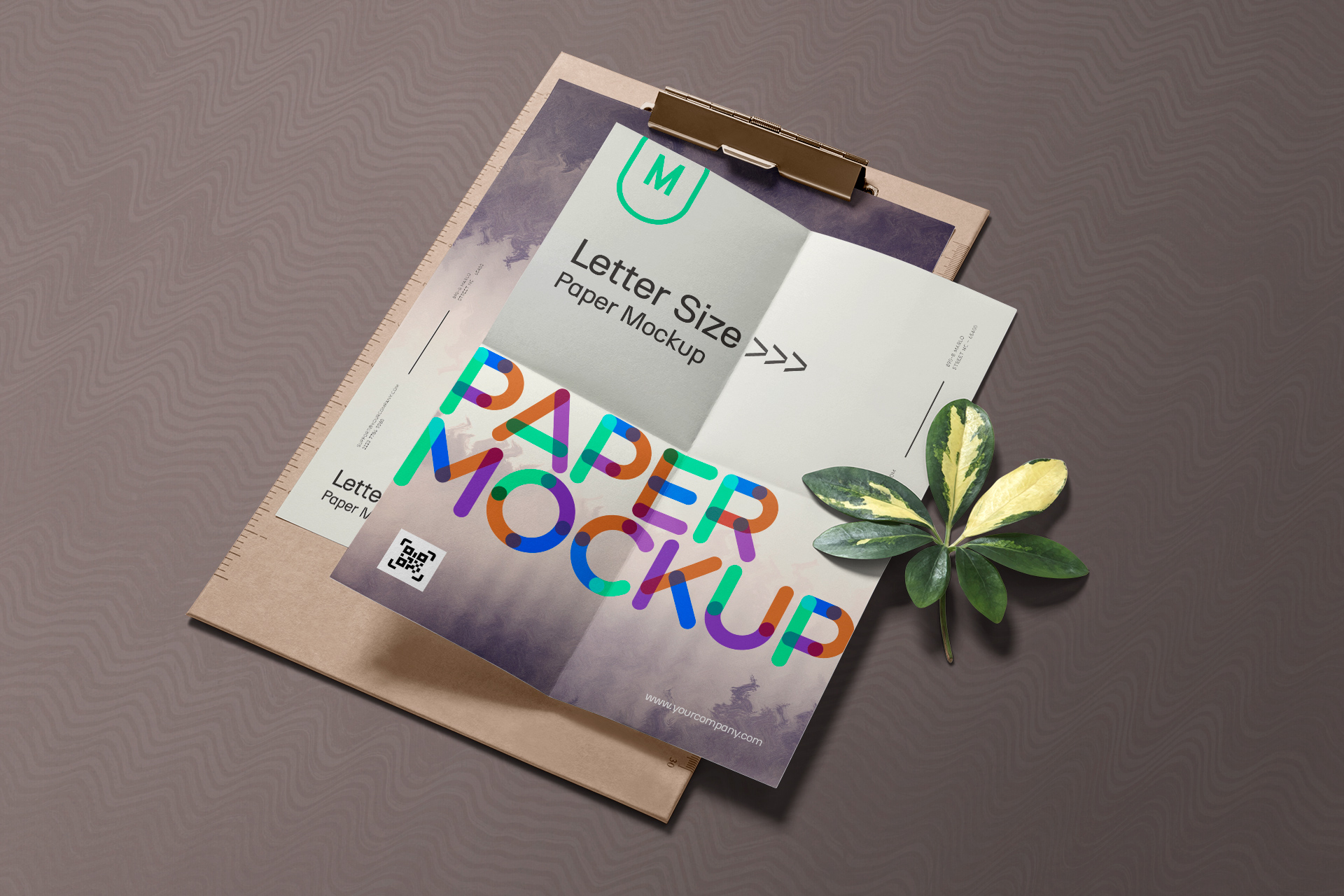 Realistic Letter Size Paper Mockup with Envelope