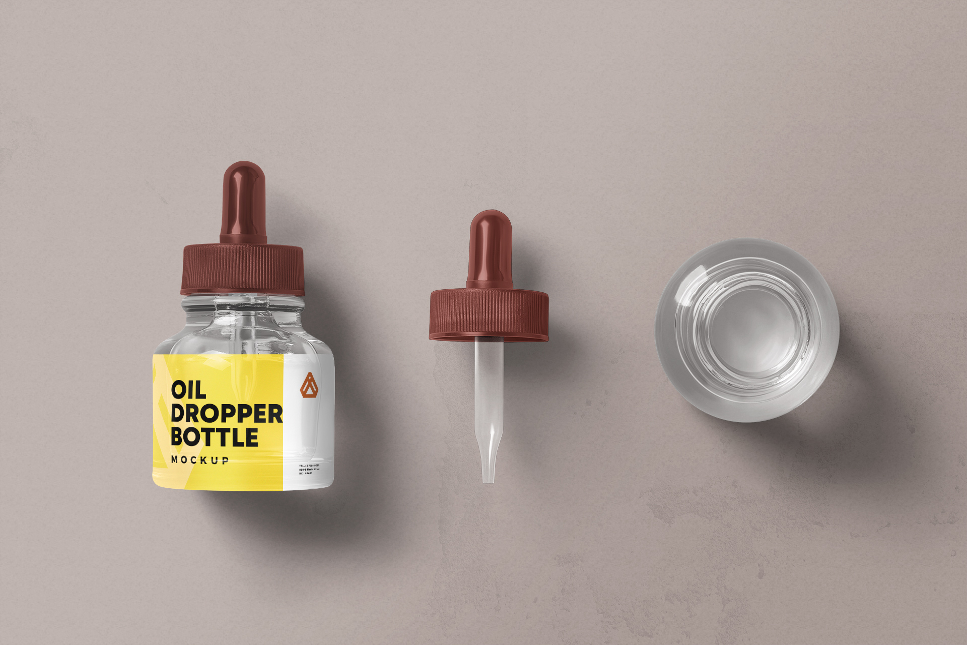 Realistic Oil Dropper Bottle Mockup – Top View