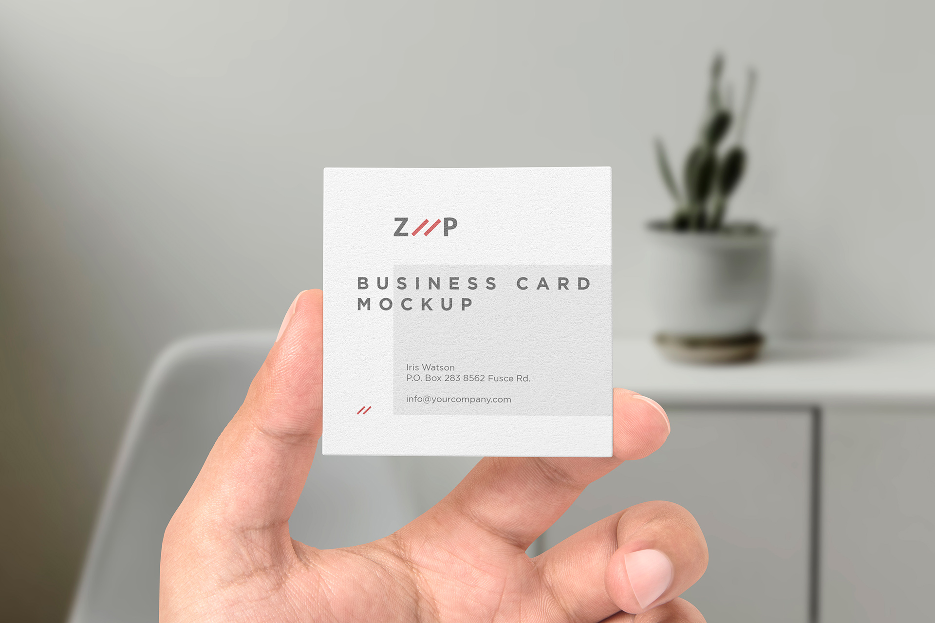 Square Business Card Mockup in Hand View