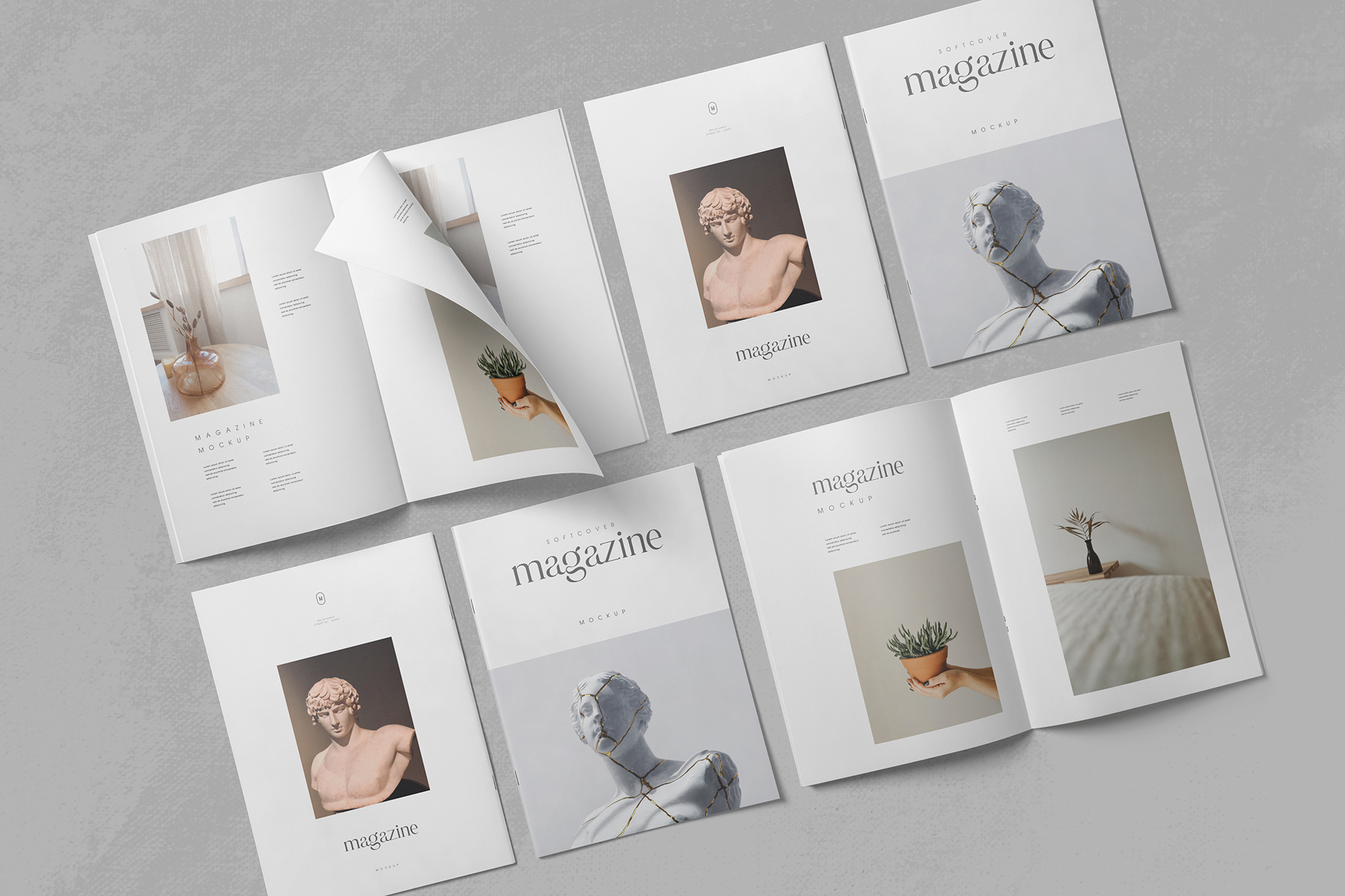 Flat Editorial Magazine Mockup with Page Turn