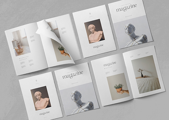 Flat Editorial Magazine Mockup with Page Turn