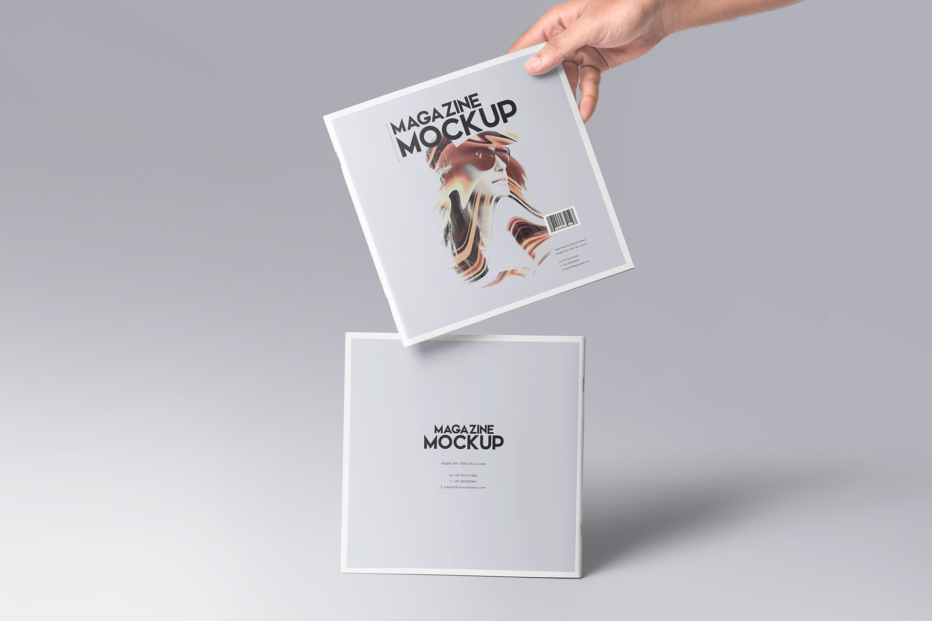 Square Magazine Mockup Hand Holding View