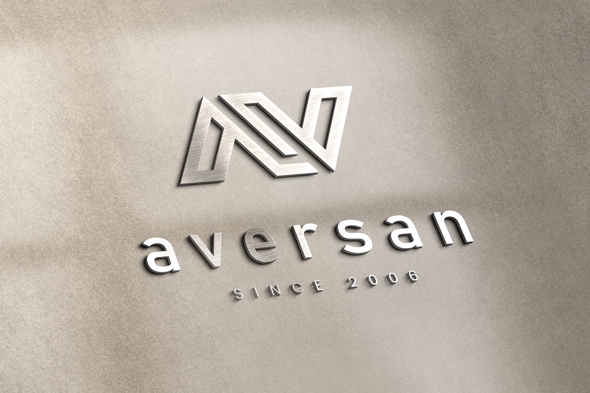 3D Brushed Metal Logo Mockup on Wall Surface