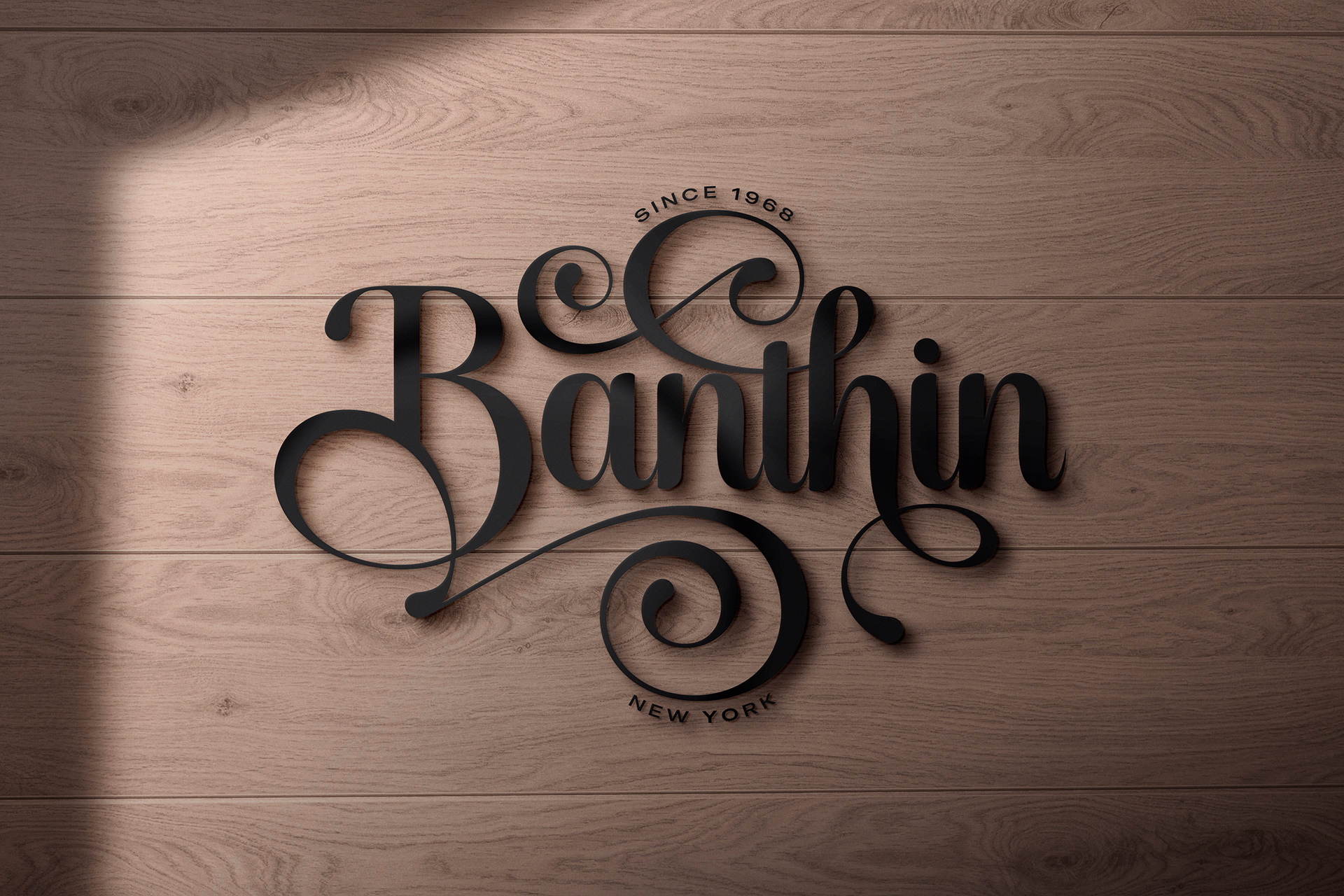 3D Script Logo Mockup on Wooden Wall Background